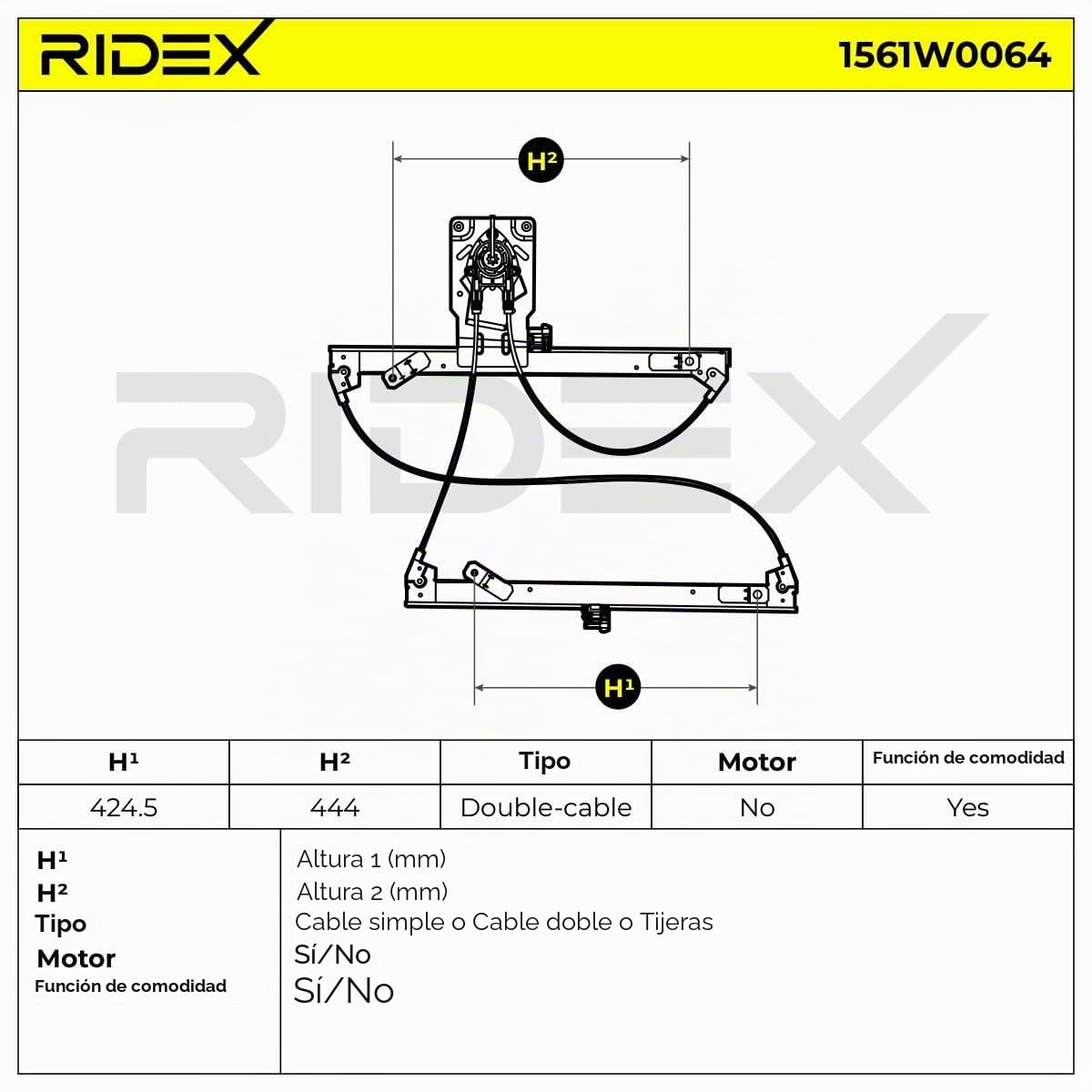 RIDEX 1561W0064 Elevalunas eléctrico Delante, Izquierda sin electromotor Compatible con CITROËN XSARA PICASSO N68