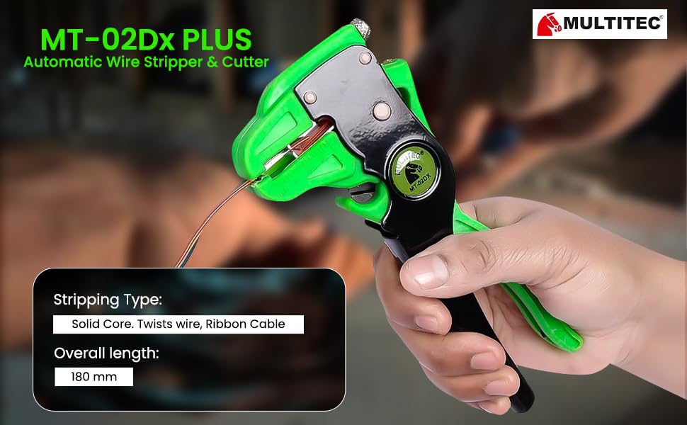 MULTITEC MT-02 Dx Plus Automatic Wire Stripper & Cutter | 2-in-1 Electrician Tool for Copper Wires, Cables & Cords | Adjustable, One-Handed Use with Anti-Slip Grip 1