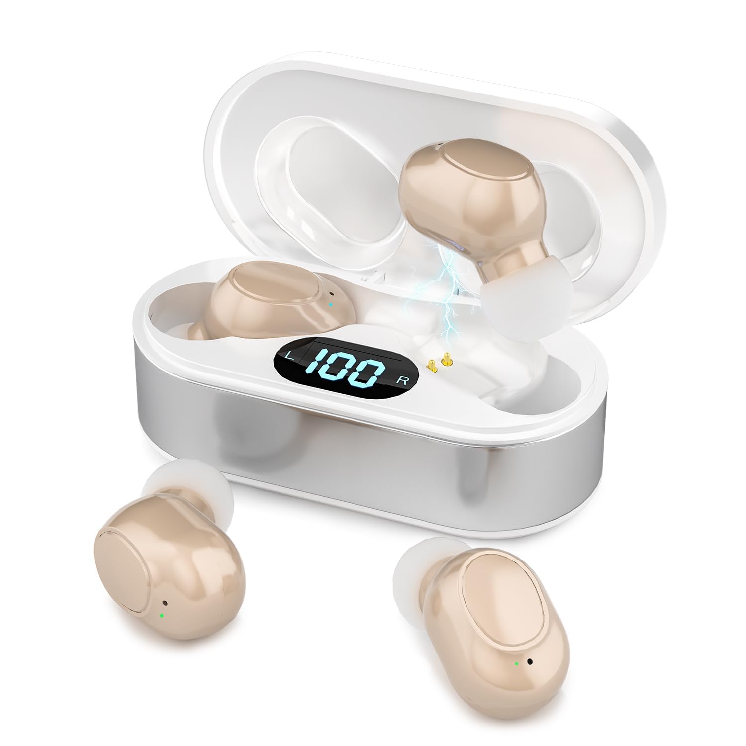 Hearing Aids for Seniors - Rechargeable with Noise Cancellation - Hearing Amplifier for Hearing Loss - In-Ear, Beige