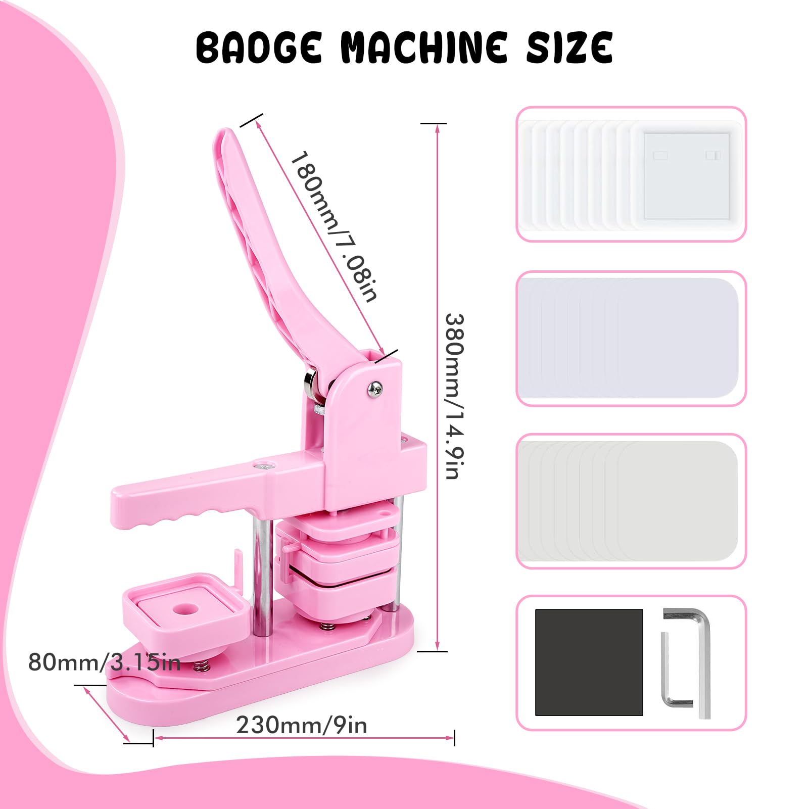50mm Quadratische Buttonmaschine, Magnet Button Maschine mit 100 Magnetzubehör, Bastelset zur Herstellung von Kühlschrank-Magneten für Schule, Partys und Veranstaltungen (Modell 1)