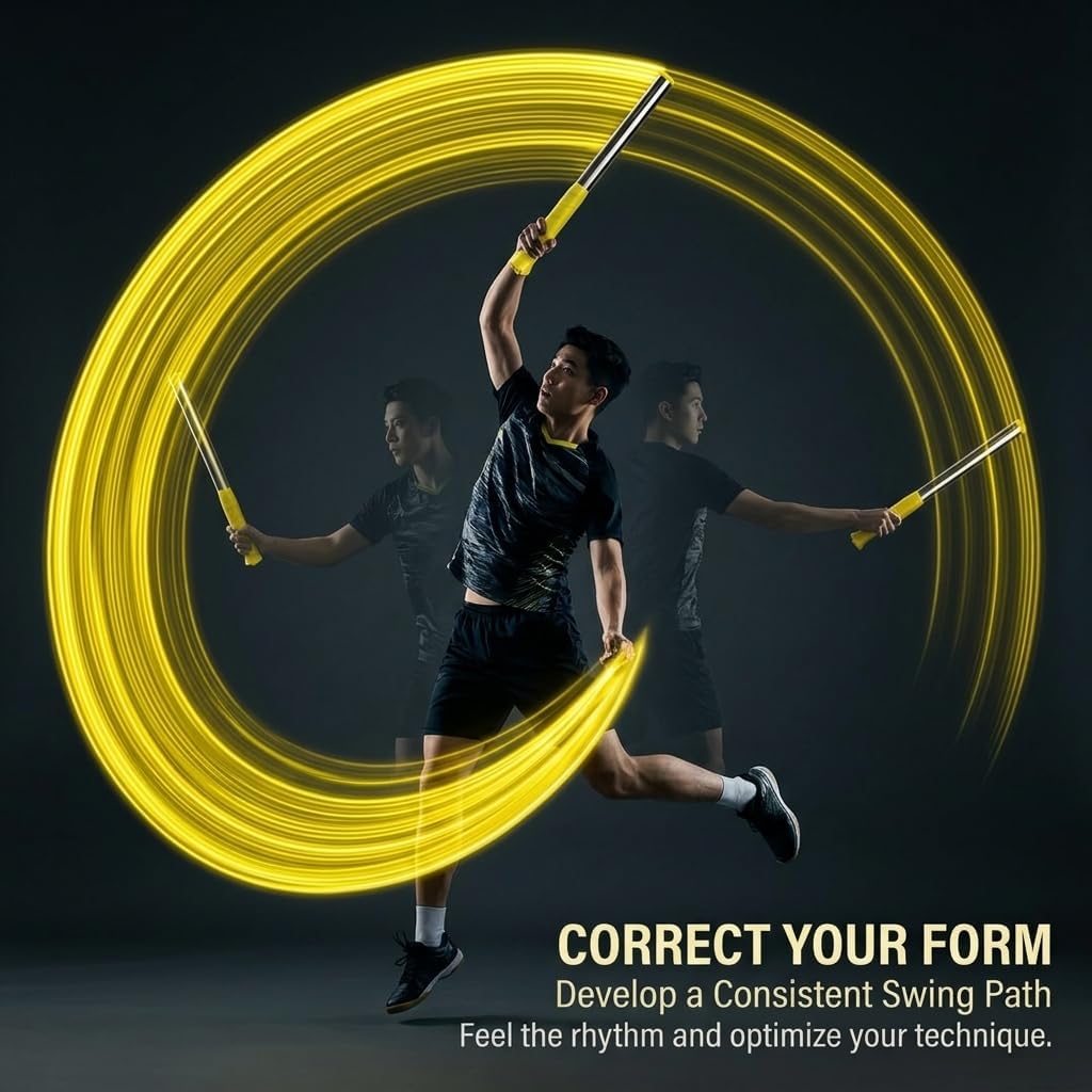 Adjustable Badminton Swing Trainer, Portable Resistance Band Practice Tool for Solo Power Technique and Footwork Training