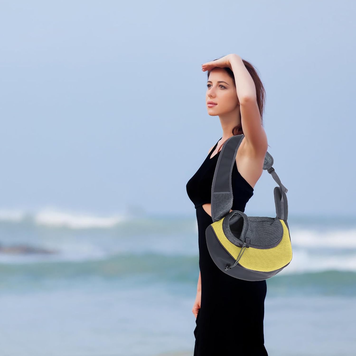 Pet Dog Sling Carrier Breathable Mesh Puppy Sling Carrier Large Yellow for Outdoor Travel and Walking Small Dogs Cats