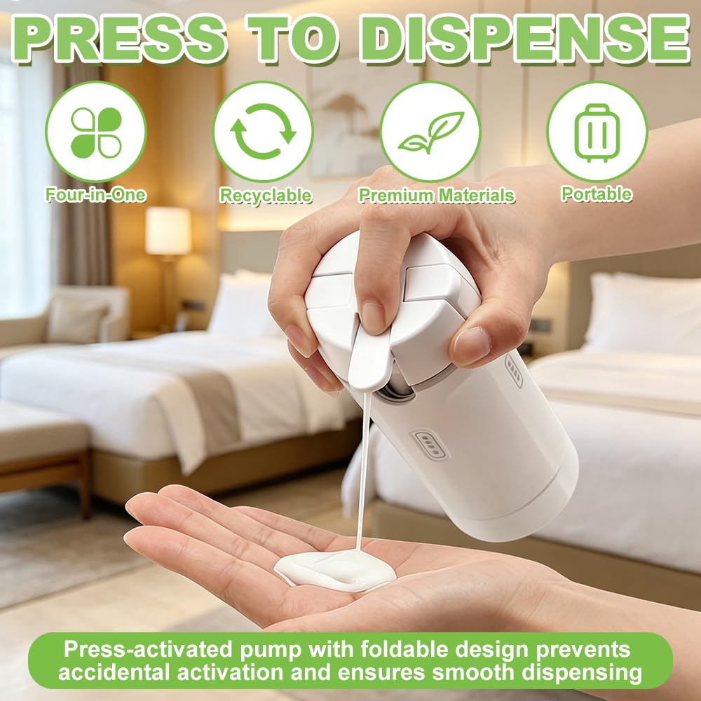 4 In 1 Reisespender, HOVCEH 2 Stück 4In1 Reise Spenderflasche, 8 * 30 ml 4 In 1 Travel Bottle Dispenser mit Skala 2 Trichter, und Etikett für Shampoo, Lotion, Conditioner, Duschgel (2pcs Weiß)