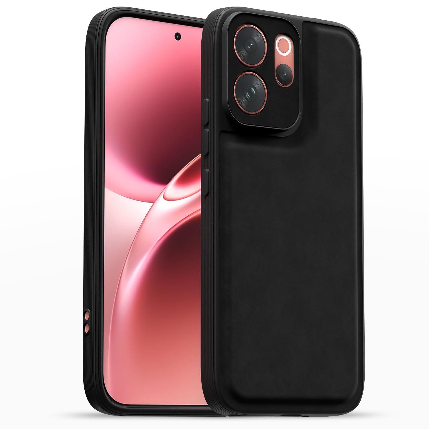 Amazon Basics Back Cover for Vivo V70 5G | Premium PU Leather | Soft Touch Finish | Full Camera Protection | Raised Edge Bumper Case (Black)