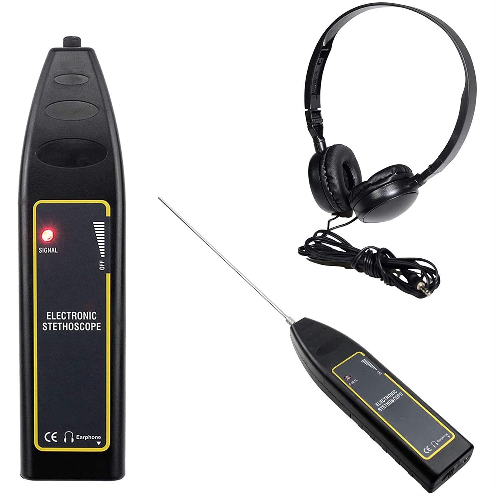 THE WHITE SHOP Pro Ultrasonic Leak Detector& Transmitter Automotive Electronic Stethoscope Engine Diagnostic Machine Noise Monitor 36-44KHz Air Gas Water Leak Pressure Vacuum Tool