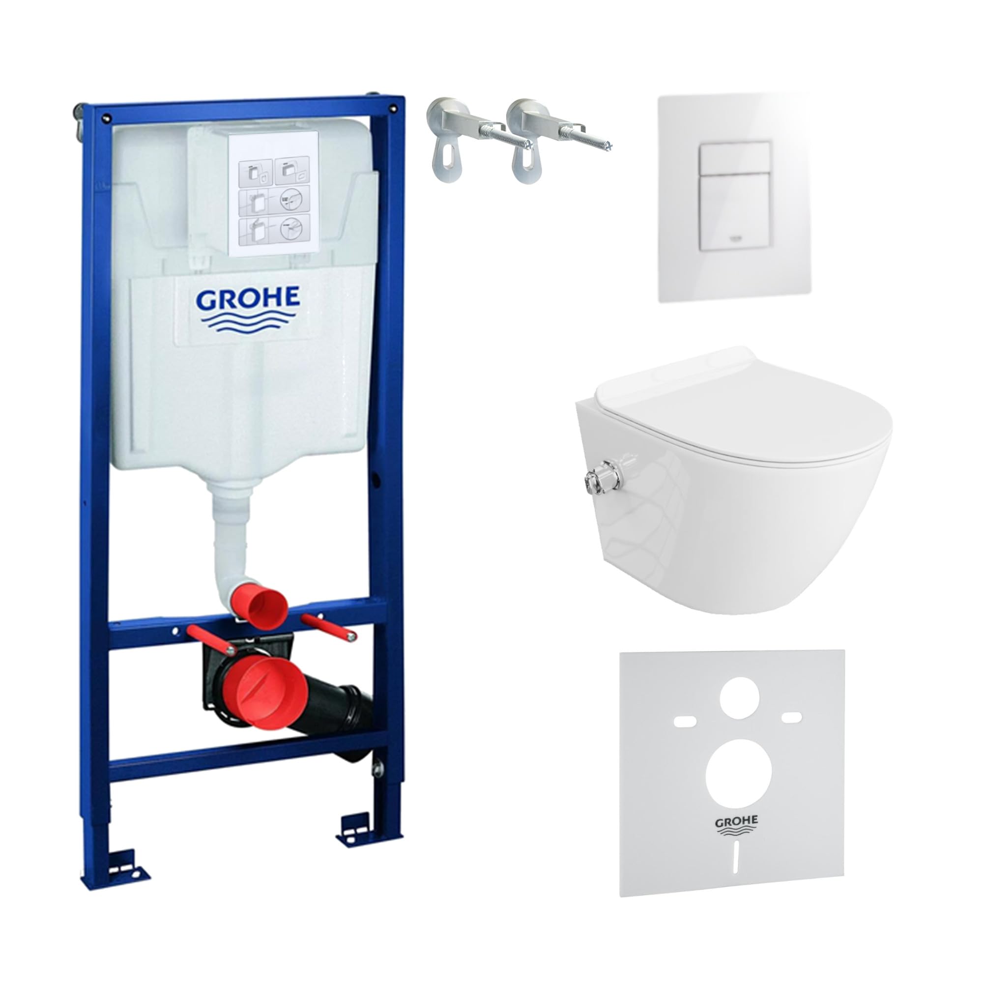 LAVITA Elemento de pared Solido + WC suspendido Salto Blanco sin reborde + + Asiento de WC con cierre automático Blanco brillante Botón Juego completo Cisterna empotrada Juego completo de WC