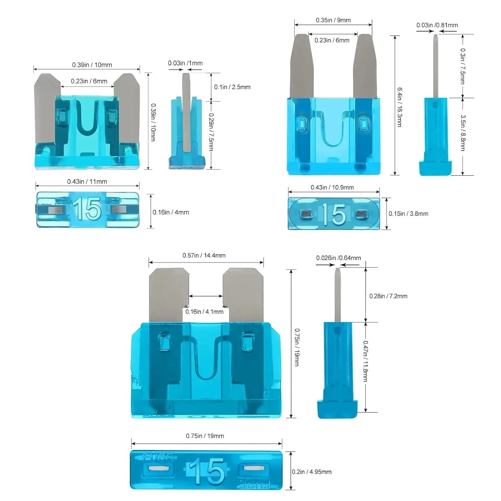 Kit assortito di fusibili for auto da 180 pezzi, 60 fusibili a lama for auto, 60 fusibili standard for auto, 60 micro fusibili