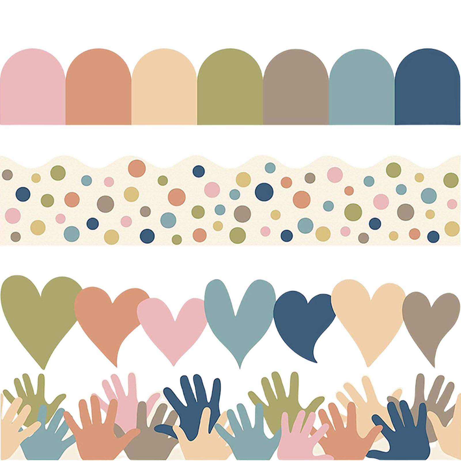 MINGLEA 80Pcs Bulletin Board Border for Classroom Chalkboard Decoration, Heart Border Trim Colorful Dot Border Trim Wall Decals