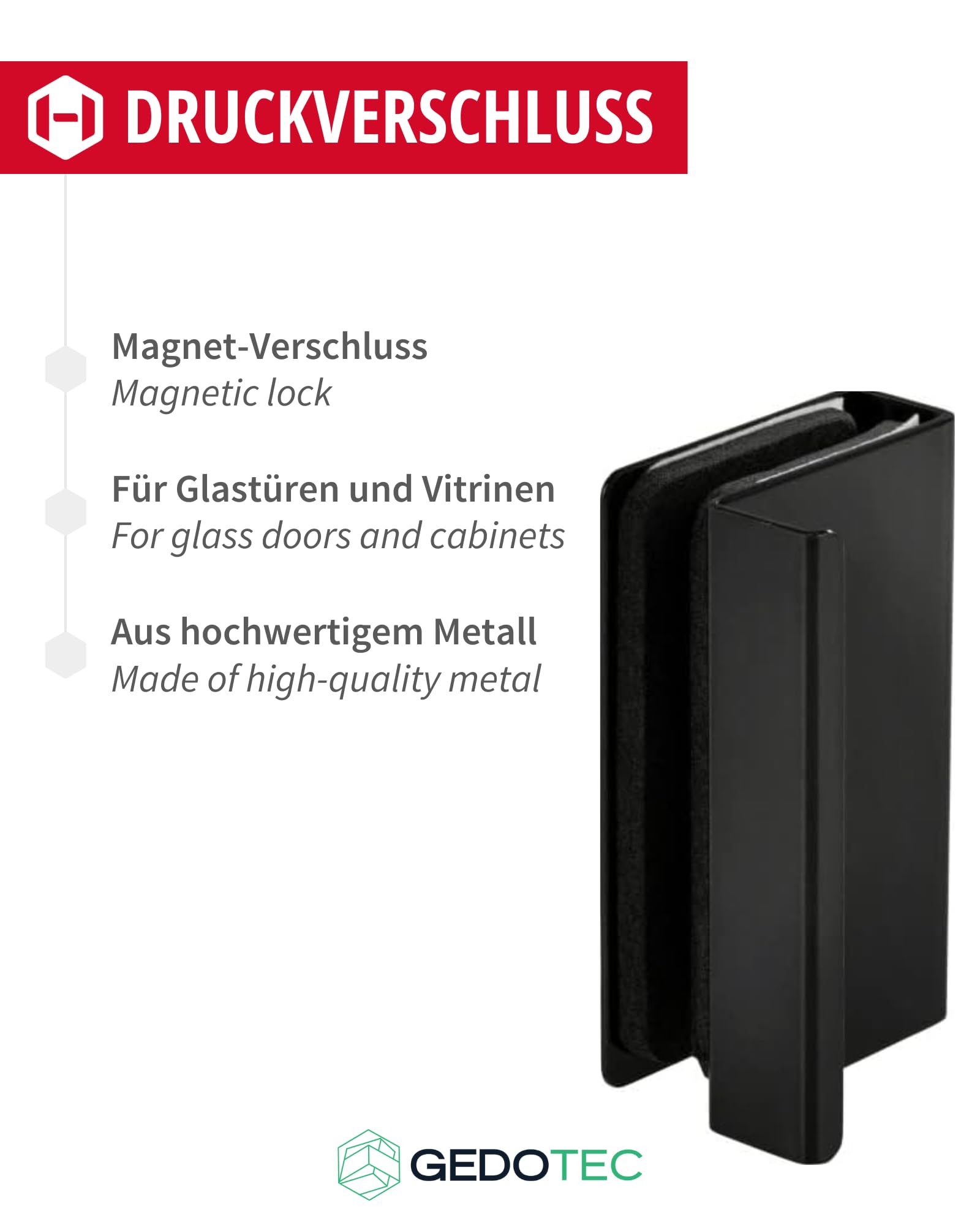 Gedotec Black Magnetic Push Lock - H6058, Gegenstück mit Griff - schwarz - Image 3