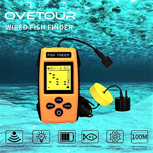 Ovetour Sensor de Sonar Portátil com Fio para Profundidade da Água e Visor LCD Localizador Portátil