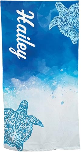 GiftsForYouNow Toalla de playa personalizada de tortuga tropical, 30 x 60 pulgadas, tela de microfibra de poliéster de rizo