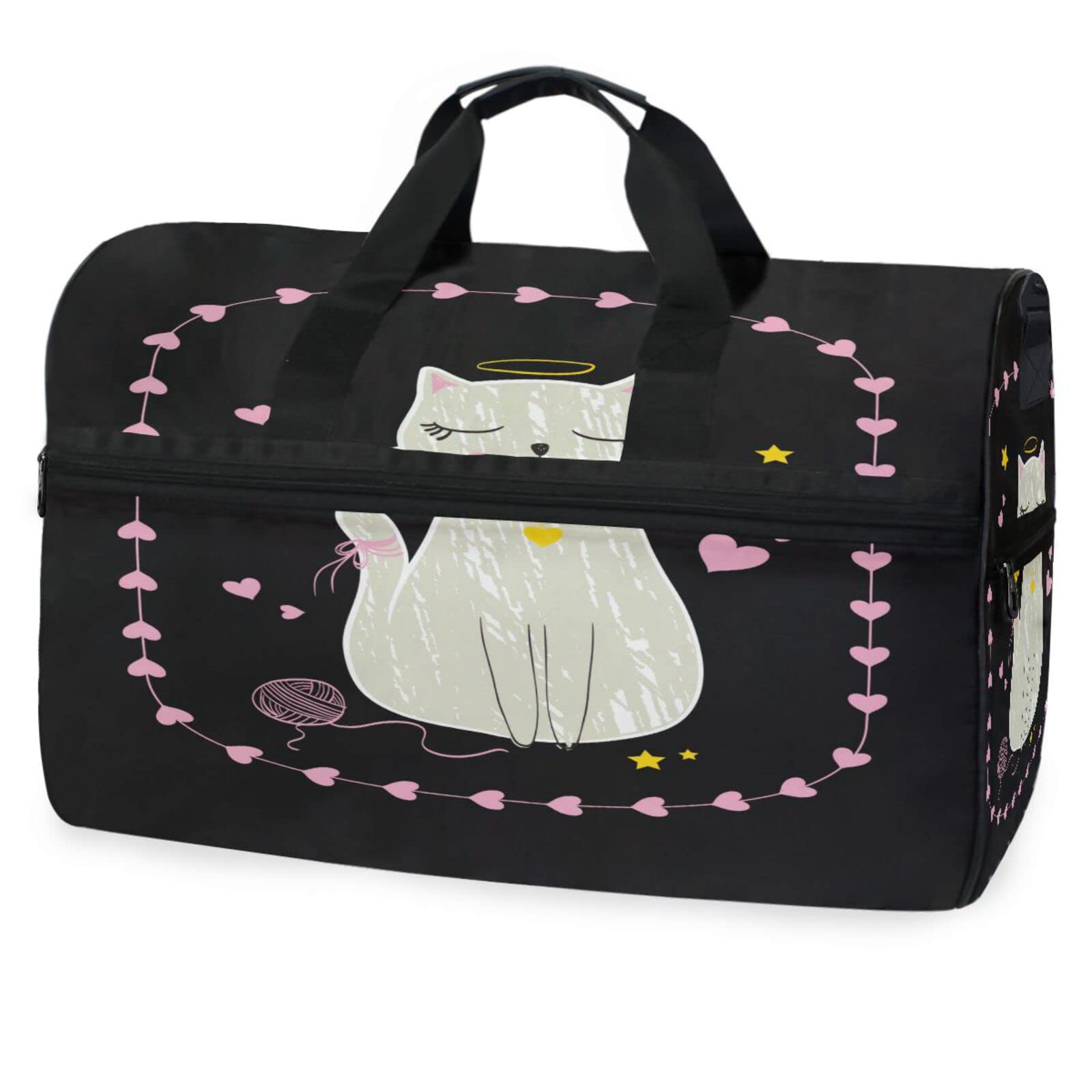 Schwarzes Kätzchen Süße Liebe Sporttasche Badetasche mit Schuhfach Reisetaschen Handtasche für Reisen Frauen Mädchen Männer