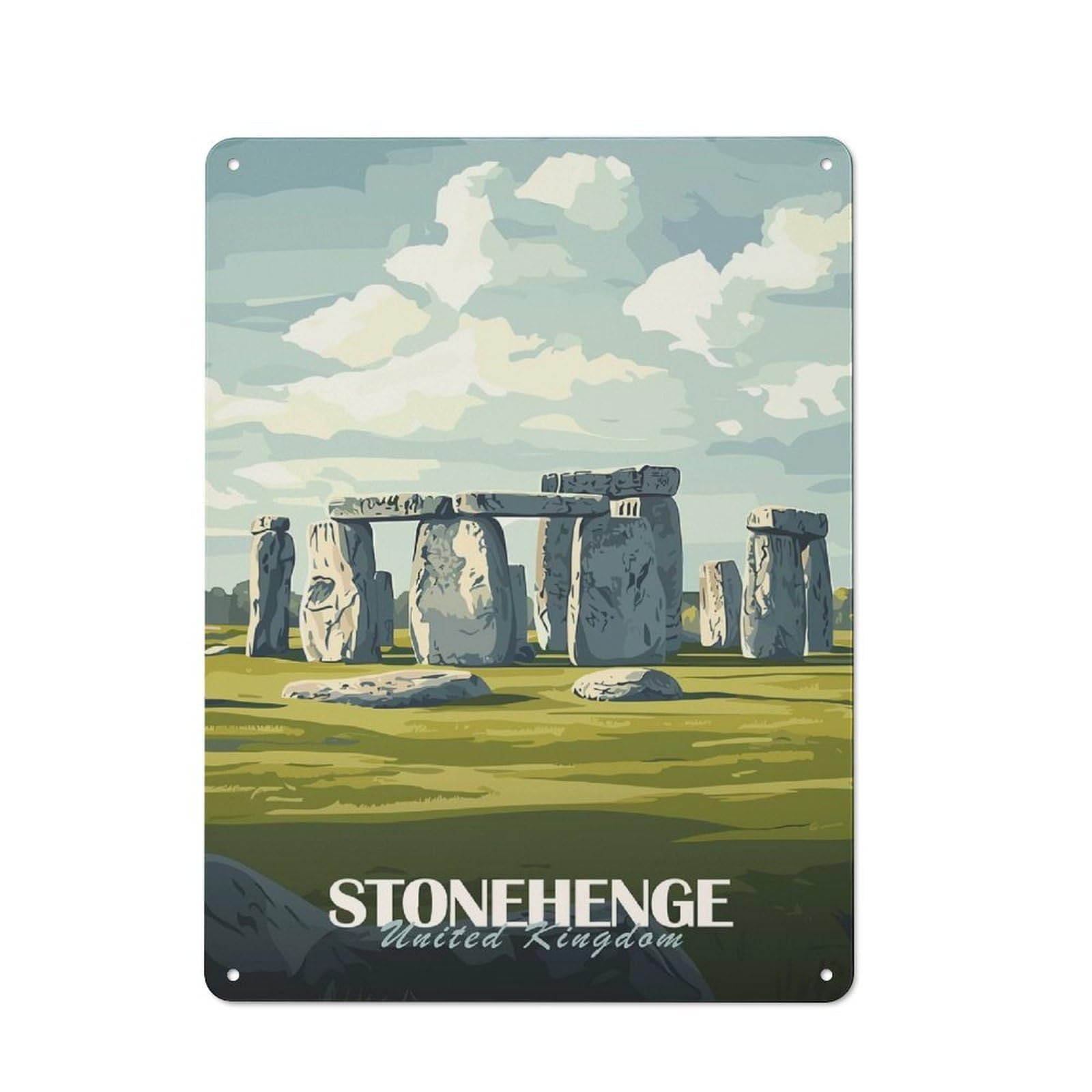 Junmoney Style-12 Stonehenge Illustration Printed Metal Sign 40X30cm For Man Cave Or Games Room, Suited To Games Room Collectors