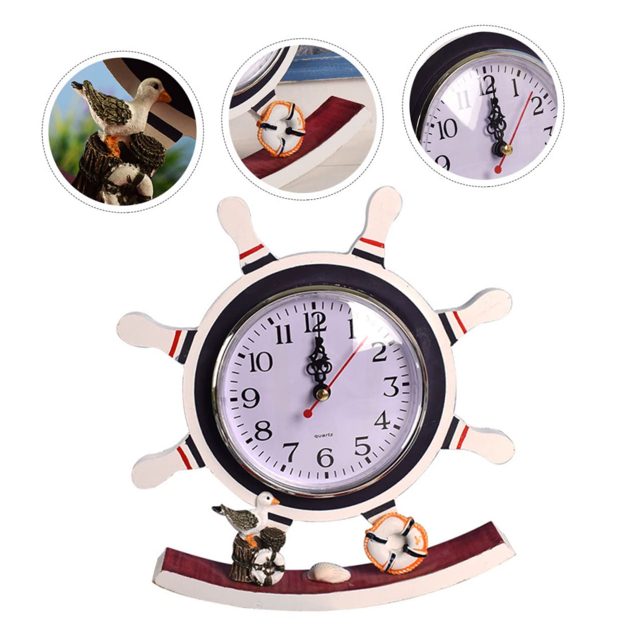 TOPPERFUN Mediterrane Pendeluhr aus Stilvolle Tischuhr für Kinderzimmer und Kreatives Nautisches Design Uhr Wohnaccessoire ohne Tickgeräusche Batteriebetrieben Batterie Nicht Enthalten