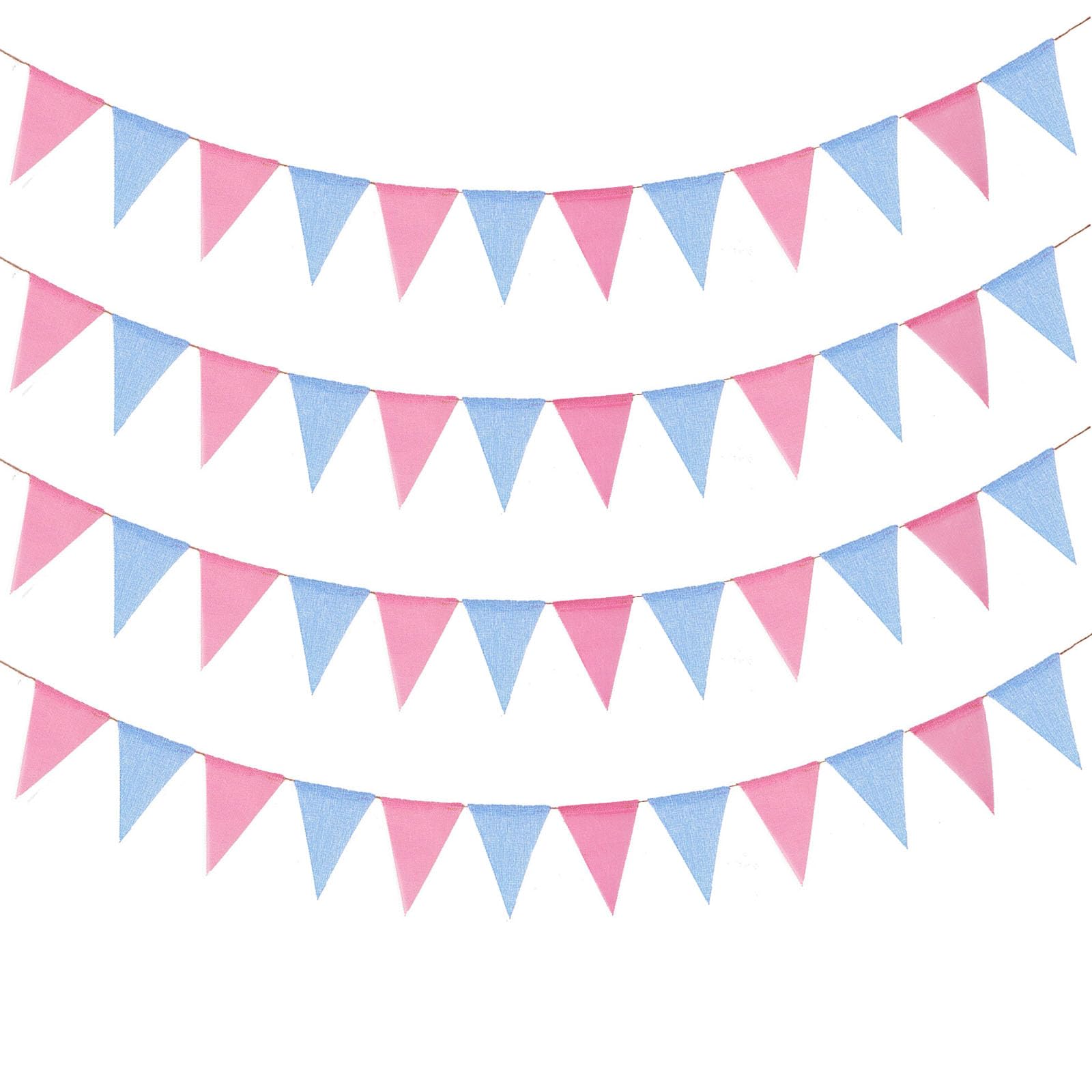 Gender Reveal Pennant Banner Garland - Fabric Pink and Blue Baby Gender Reveal Decoration Supplies, 48pcs
