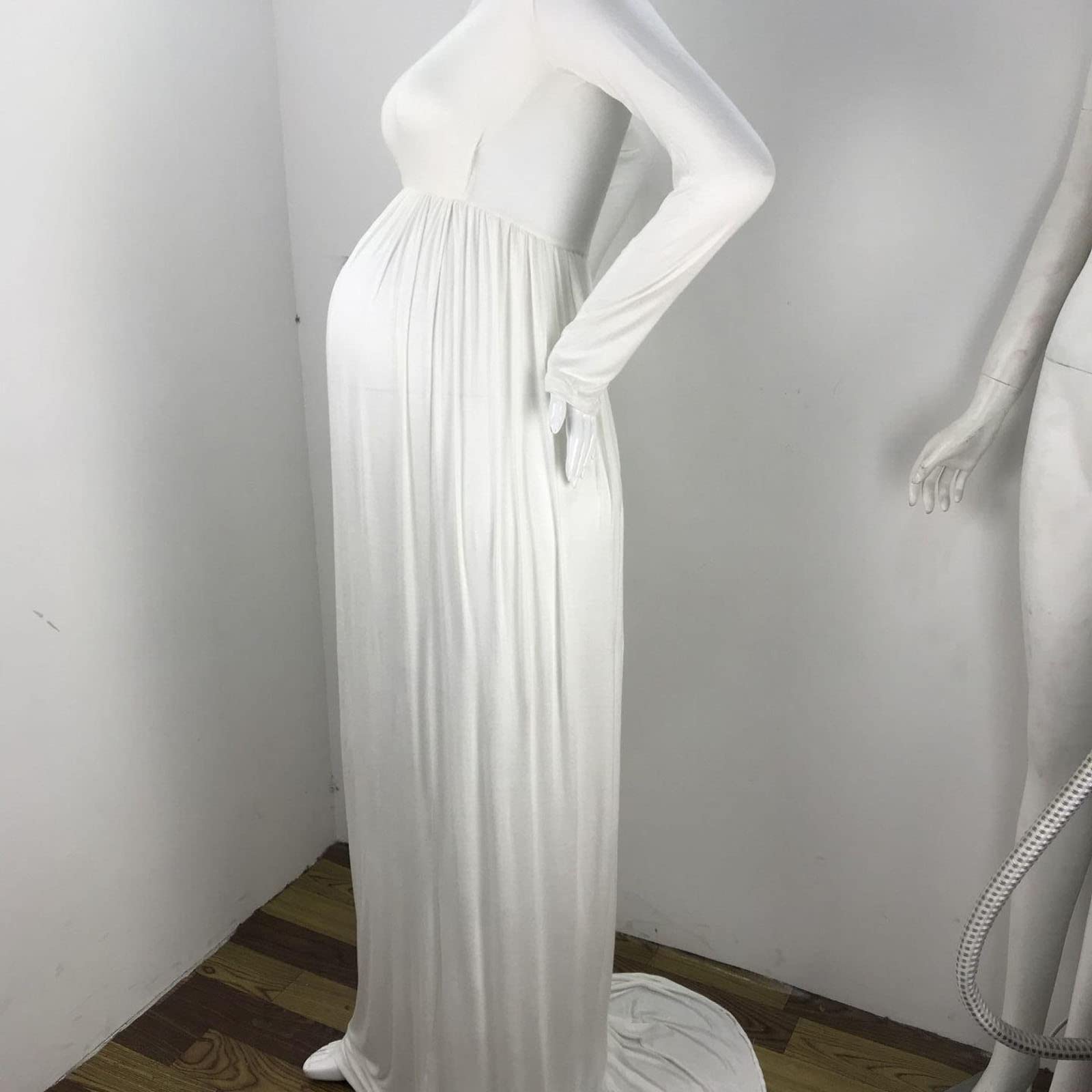 Robe Maternité Shooting Photo Bustier Col en V Sexy Manches Longues Robe Femme Enceinte Grande Taille Pas Cher Robe Grossesse Mariage Ceremonie Soiree Cocktail Chic Et Elegant