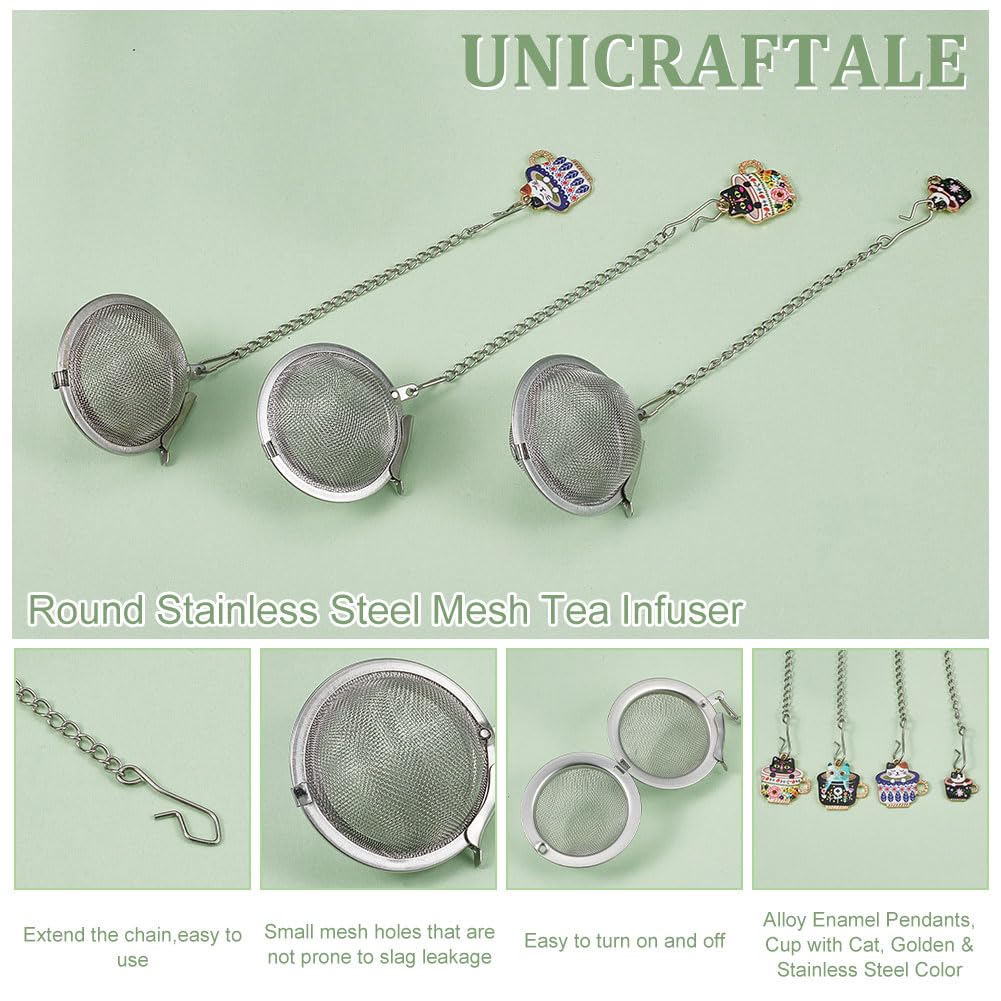 UNICRAFTALE 6 stuks losse thee-ei van roestvrij staal, losbladig, theebal, gaas, theezeef met kristallen strass hangers en hart lichtgevende steen voor het zetten van thee, specerijen en kruiden