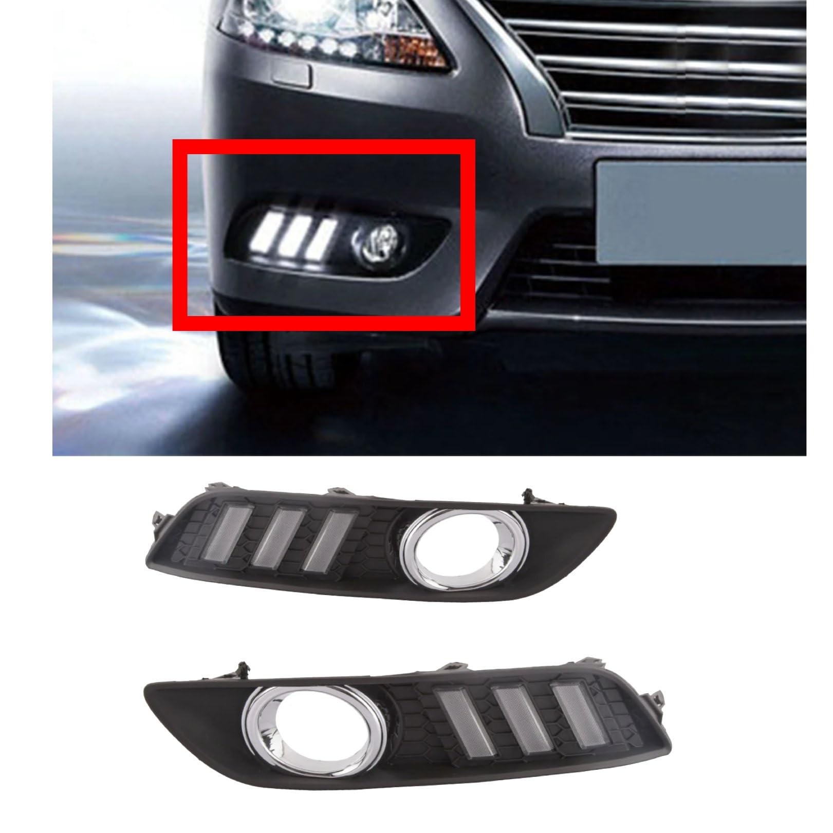 Indicatore Specchio Compatibile Con Nissan Per Sylphy Per Sentra 2012 2013 2014 2015 Indicatore Di Direzione Lampeggiante Luce Indicatori Di Direzione DRL Luce Diurna Fendinebbia(Cool light+Yellow+Blu