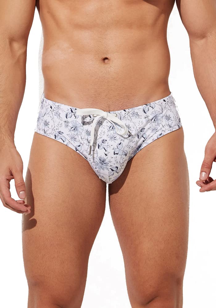 PINKY SENSONMens Removable Pad Quick Dry Print Swim Briefs Adjustable Drawstring Surfing Short