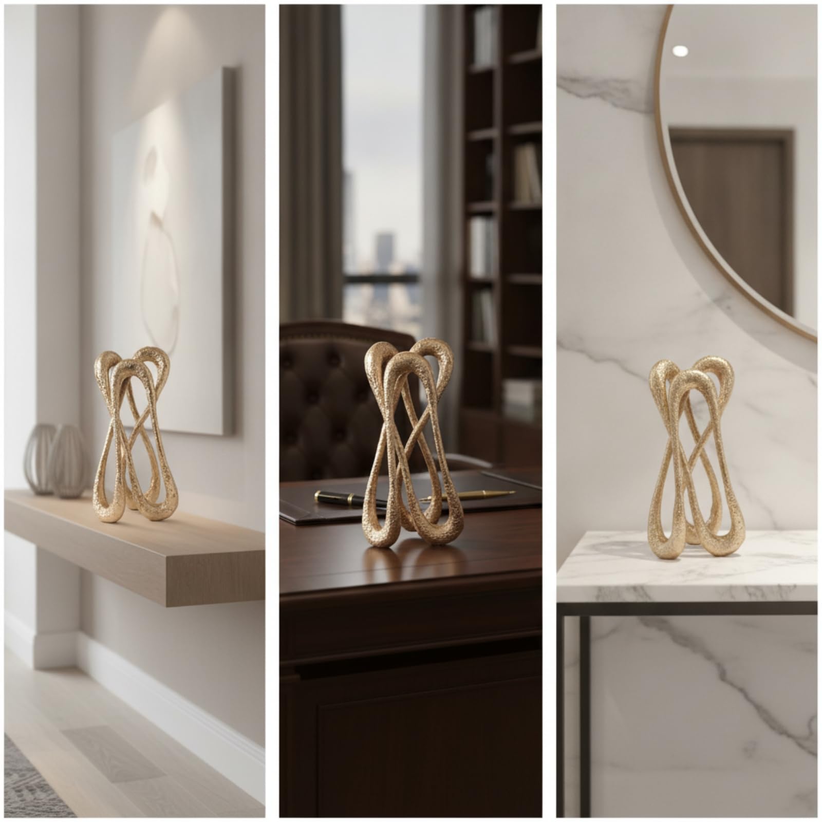 Sculpture Décorative Morne en Métal avec Boucle Artistique et Socle Rectangulaire Stable pour Décoration Intérieure Bureau Salon