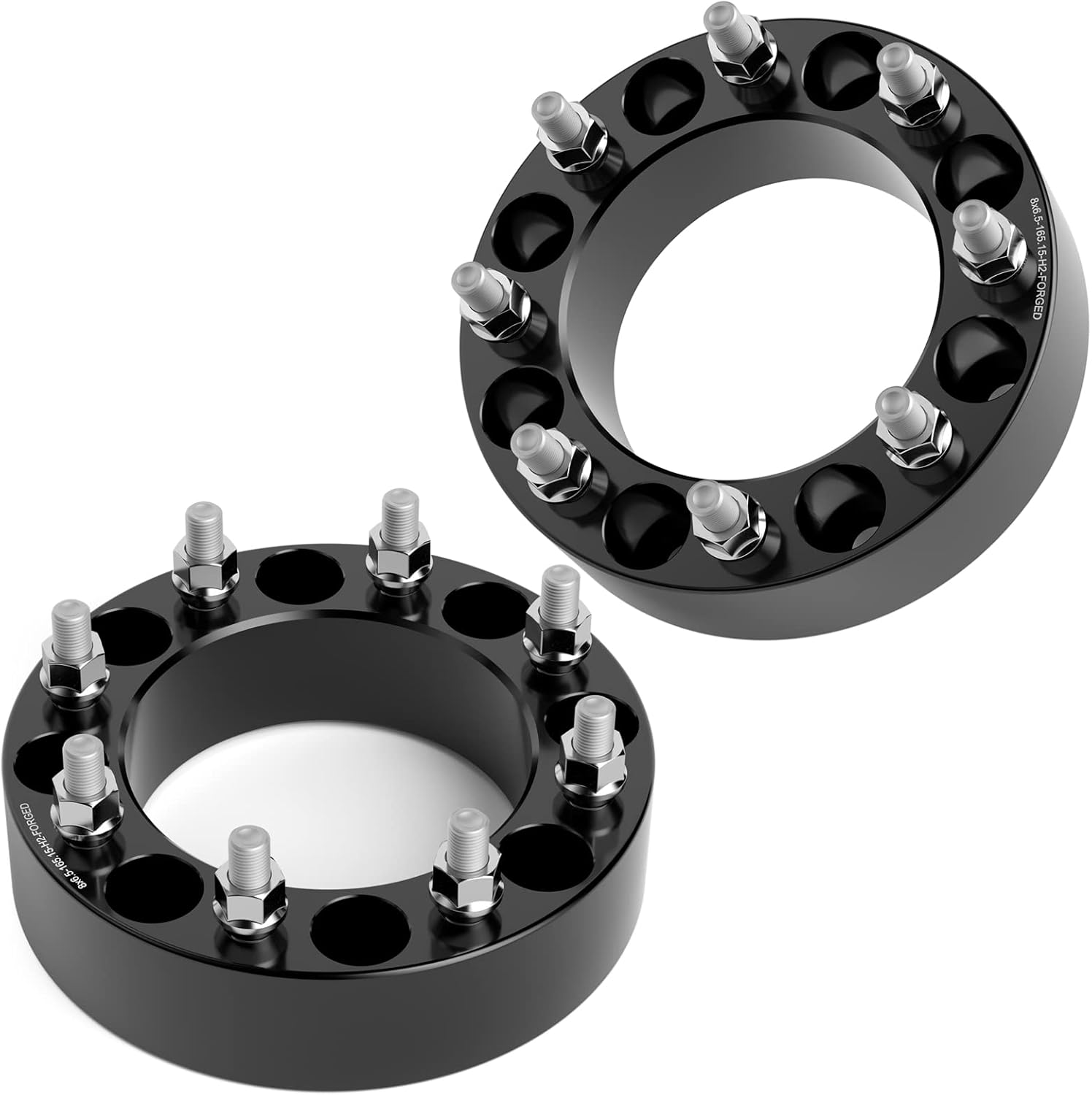 KSP 2 inch 8x6.5 Wheel Spacers with M14x1.5 Studs, 8x165.1 Wheel Adapters for Chevy Express Silverado Suburban GMC Savana Sierra, 2PCS 50.8mm 8 Lug Black Forged Rim Spacer 126.15mm Hub Bore 2"-8x6.5-2pcs black