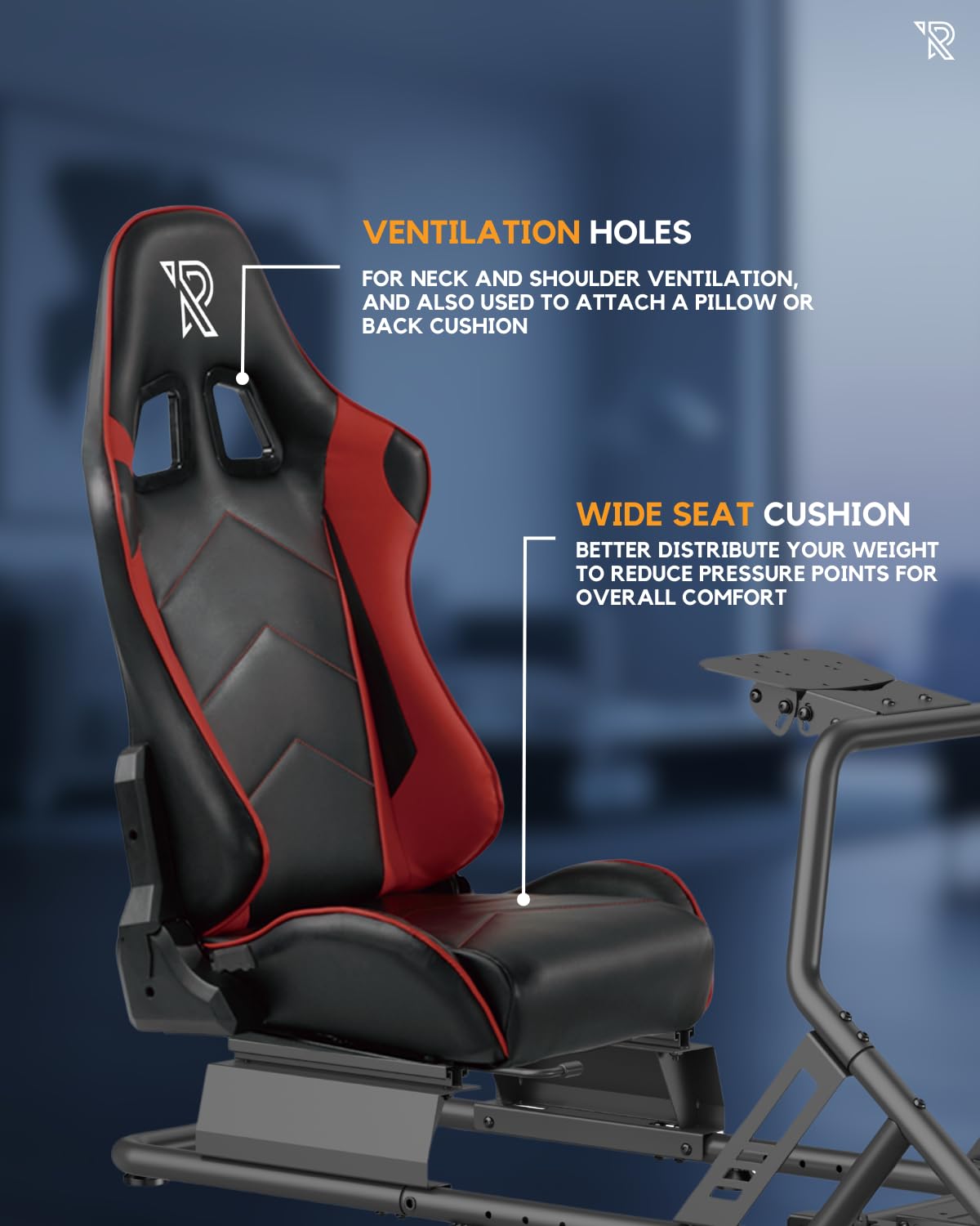 Ranqer Racing Simulator Cockpit - Racing chair with steel frame - Racing Cockpit/Racing Simulator Rhair - Adjustable Backrest for Beginners and Professionals - Metal frame - Simracing cockpit