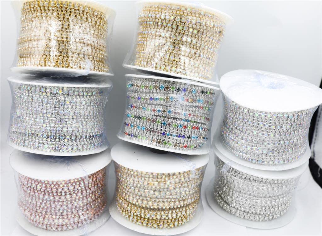 3 Righe Strass in Cristallo di Vetro Catena a Tazza con Strass Cucire su Colla a Diamante Catene Chiuse Catena a Tazza con Rifiniture Glitter Cucire su Indumento-Cristallo Mix, 10 Yard