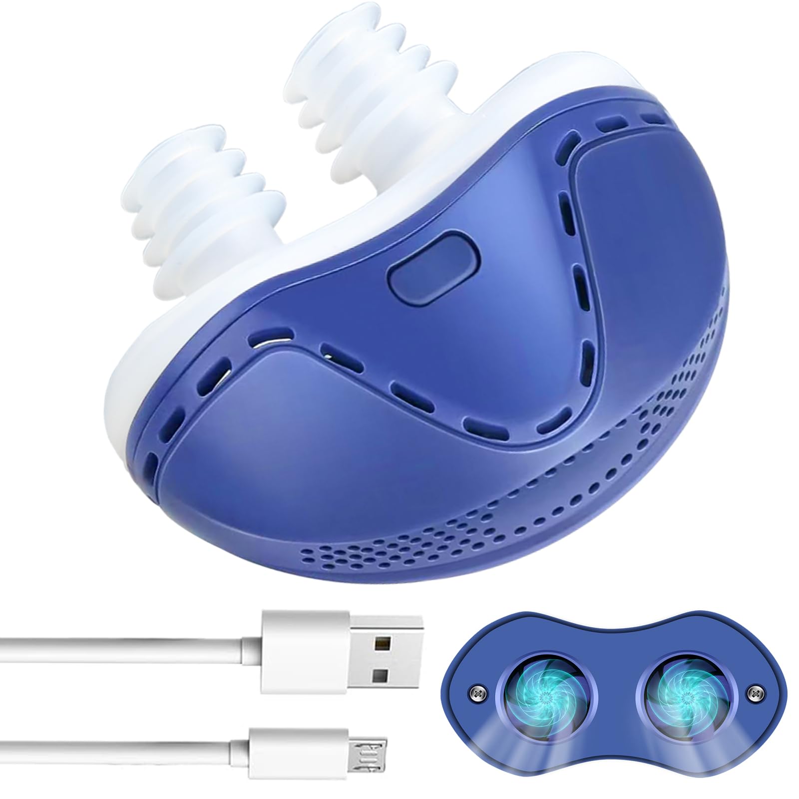 Anti Snoring Devices, Double Vortex Anti Snoring Devices, Snoring Solution, Electric Breathable Snore Stopper, Suitable for All Nose Shapes, Stop Snoring Suitable for Men and Women, Blue
