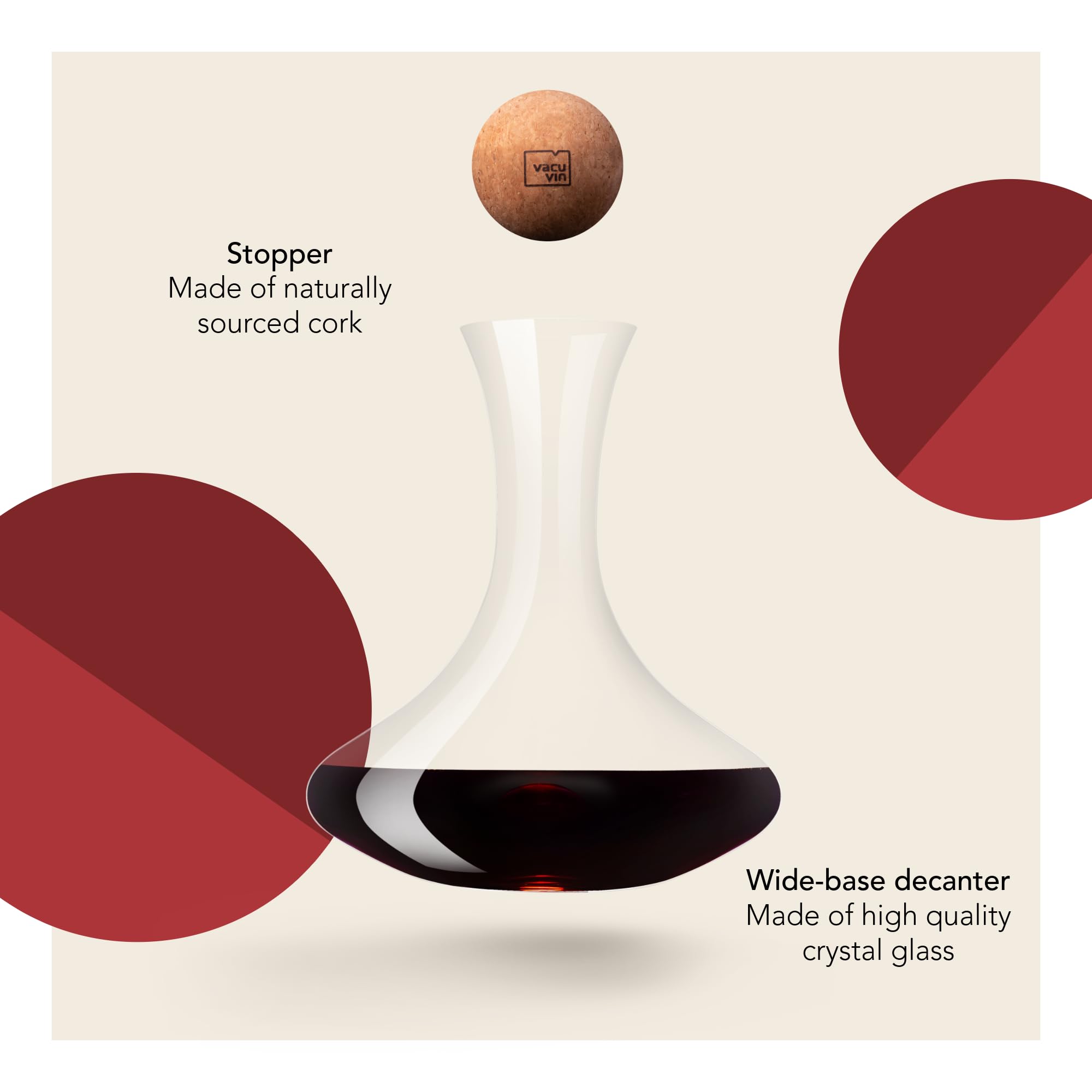 Vacu Vin Wine Decanter | Crystall Glass Carafe + Cork Stopper