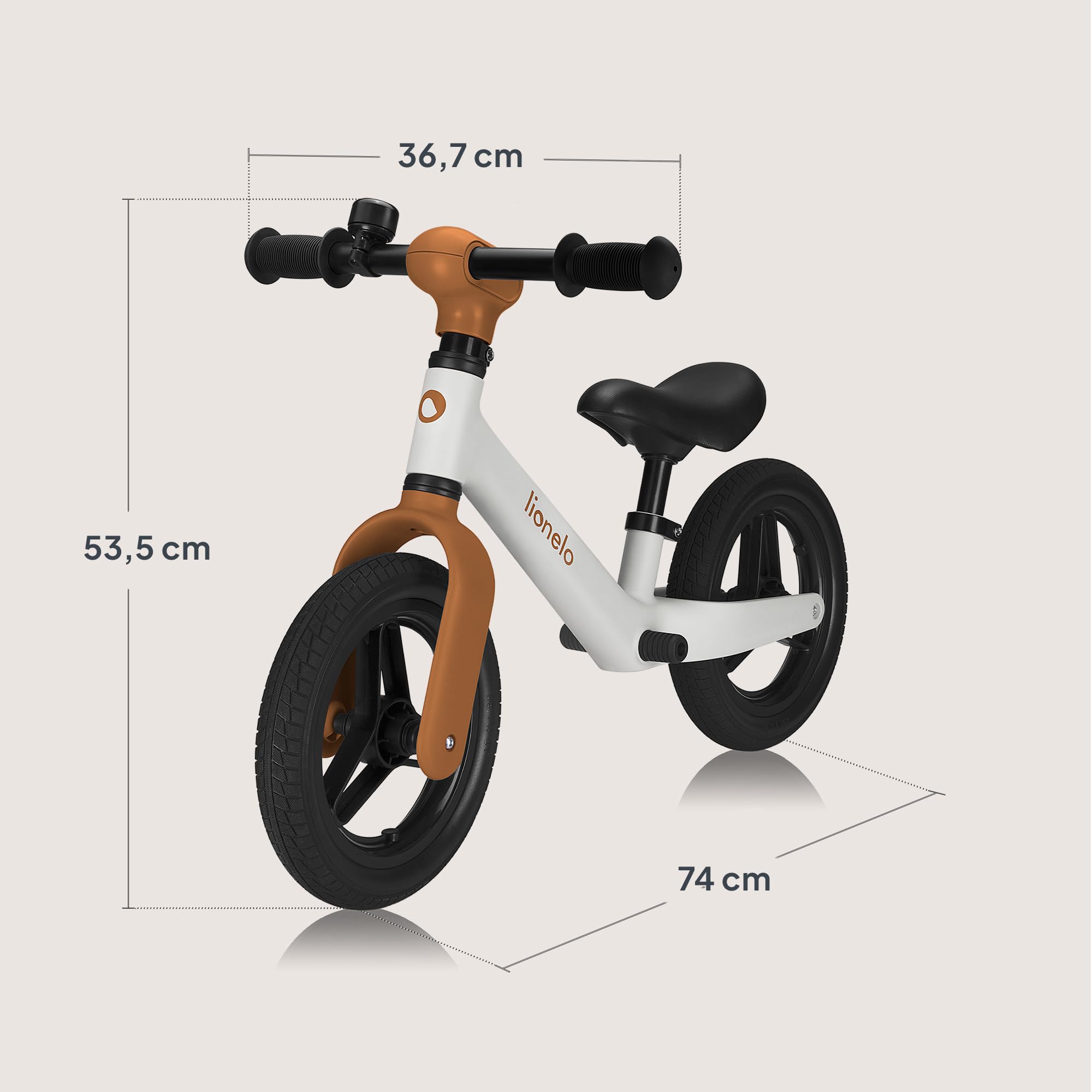 lionelo Bicicletta Senza Pedali TONI Per Bambini da 18 mesi a 30kg Ruote in Gomma PU da 25cm Poggiapiedi Cestino Sella e Manubrio Regolabili Impugnatura Antiscivolo Leggero Campanello