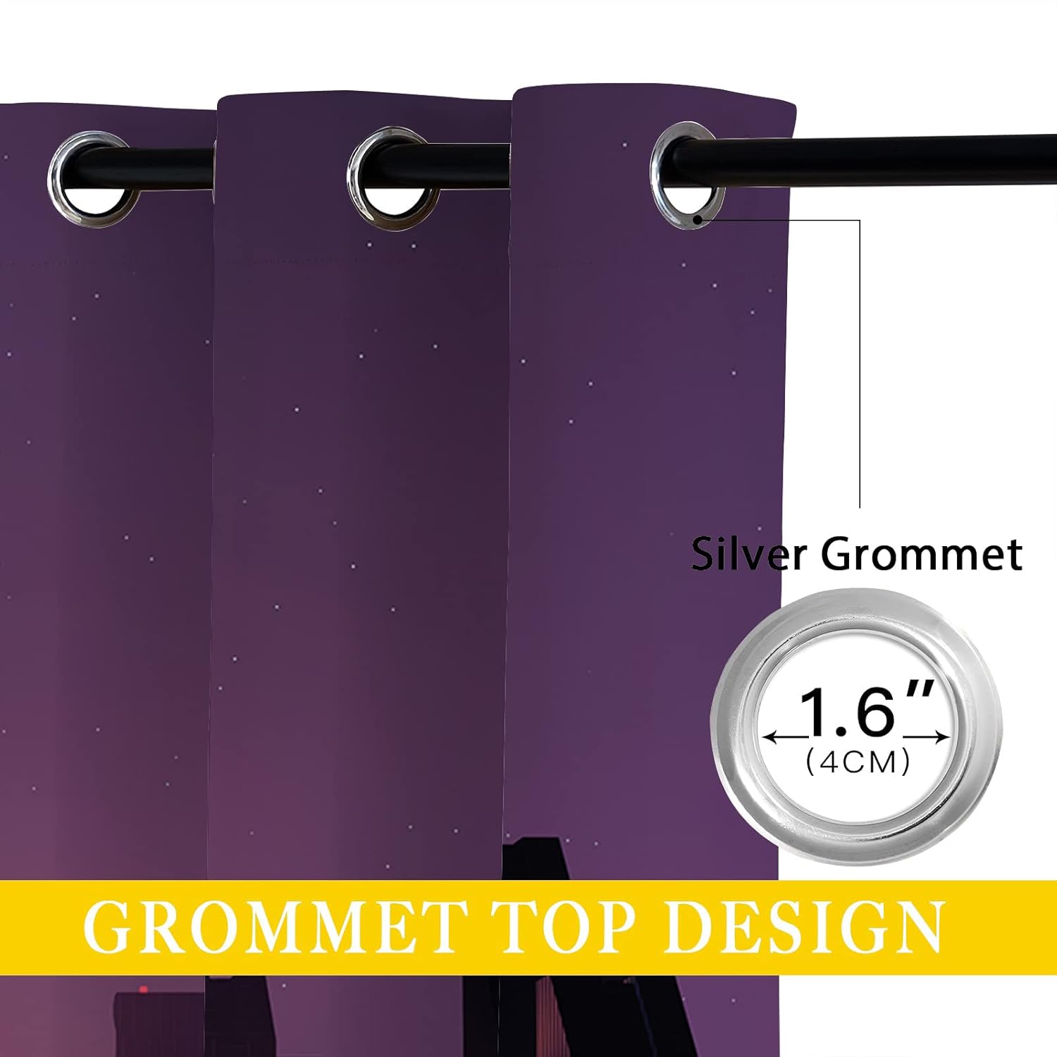 City Blackout Curtains for Girls Boy Home Decor, Skyscrapers Cyber Punk Modern Urban Grommet Thermal Insulated Drapes Darkening Window Curtain for Bedroom Living Room, 42 x 45 Inch