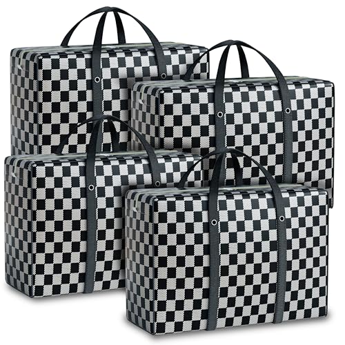Image of Storite 4 Pack 145 L Printed Plastic Heavy Duty Underbed Storage Bag | Moisture Proof Jumbo Size Multi-Purpose /Toys /Stationery Paper /Clothes /Moving Bags with Strong Handle ( 88x59x28cm, Grey )