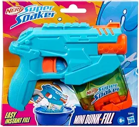 Nerf Super Soaker Mini Dunk-Fill lançador de água com capacidade de 100ml, plástico azul e laranja, brinquedo para meninos e meninas, brinquedos de Natal e Ano Novo para crianças acima de 6 anos