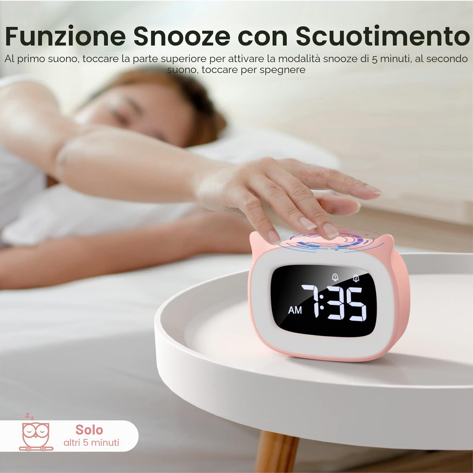 mizikuu Sveglia Bambini da Comodino, Sveglia Digitale con Led Numeri Grandi, 0-100% Dimmer, 18 suonerie, 2 Allarmi, 12/24H, Snooze, Porta di Ricarica USB