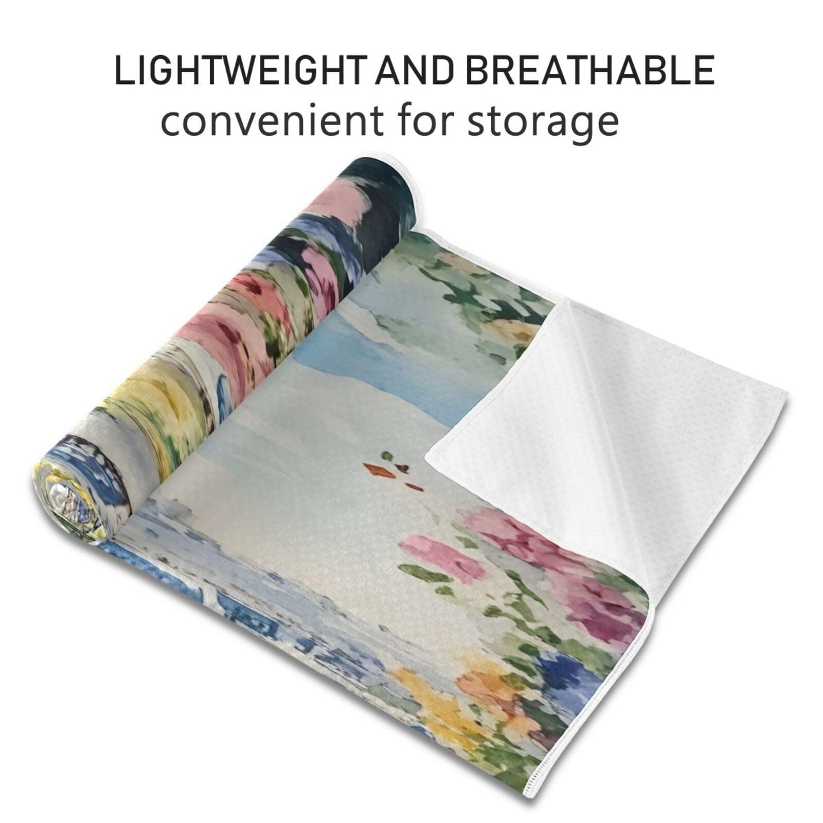 BOESI Yoga Mat Towel, Non-Slip Hot Yoga Towel, Sweat Absorbent and Non-Slip, Lightweight and Easy to Travel, Suitable for Hot Yoga, Pilates and Fitness, Watercolor Tower and Flower Sea Pattern
