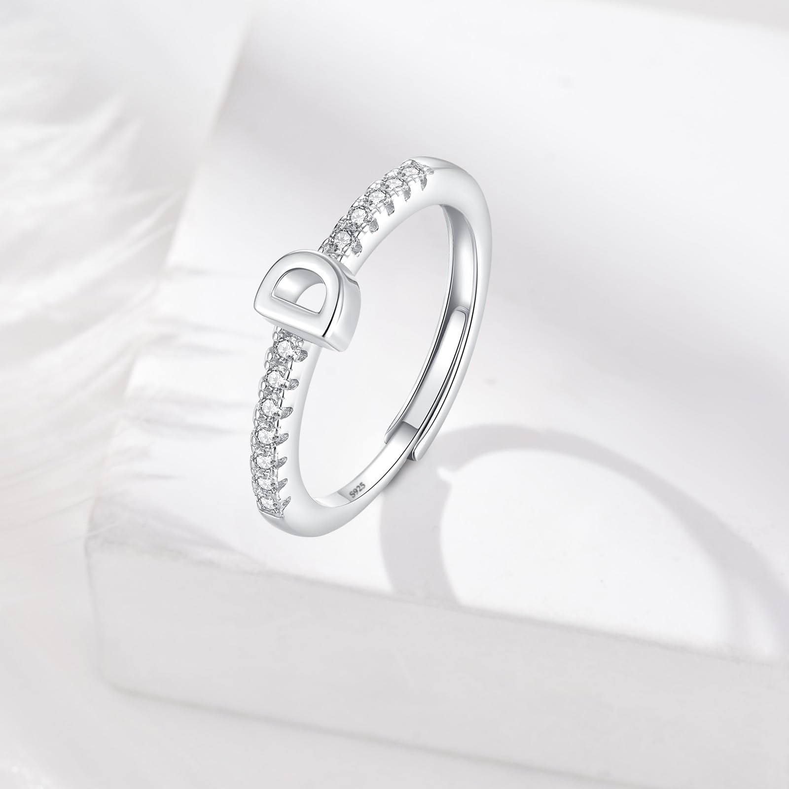 INFUSEU Anello Con Iniziale, Argento 925 Anelli Donna Regolabili A-z Lettera Captiale Impilabili Personalizzato Nome Gioielli Regalo Di Mamma Donna