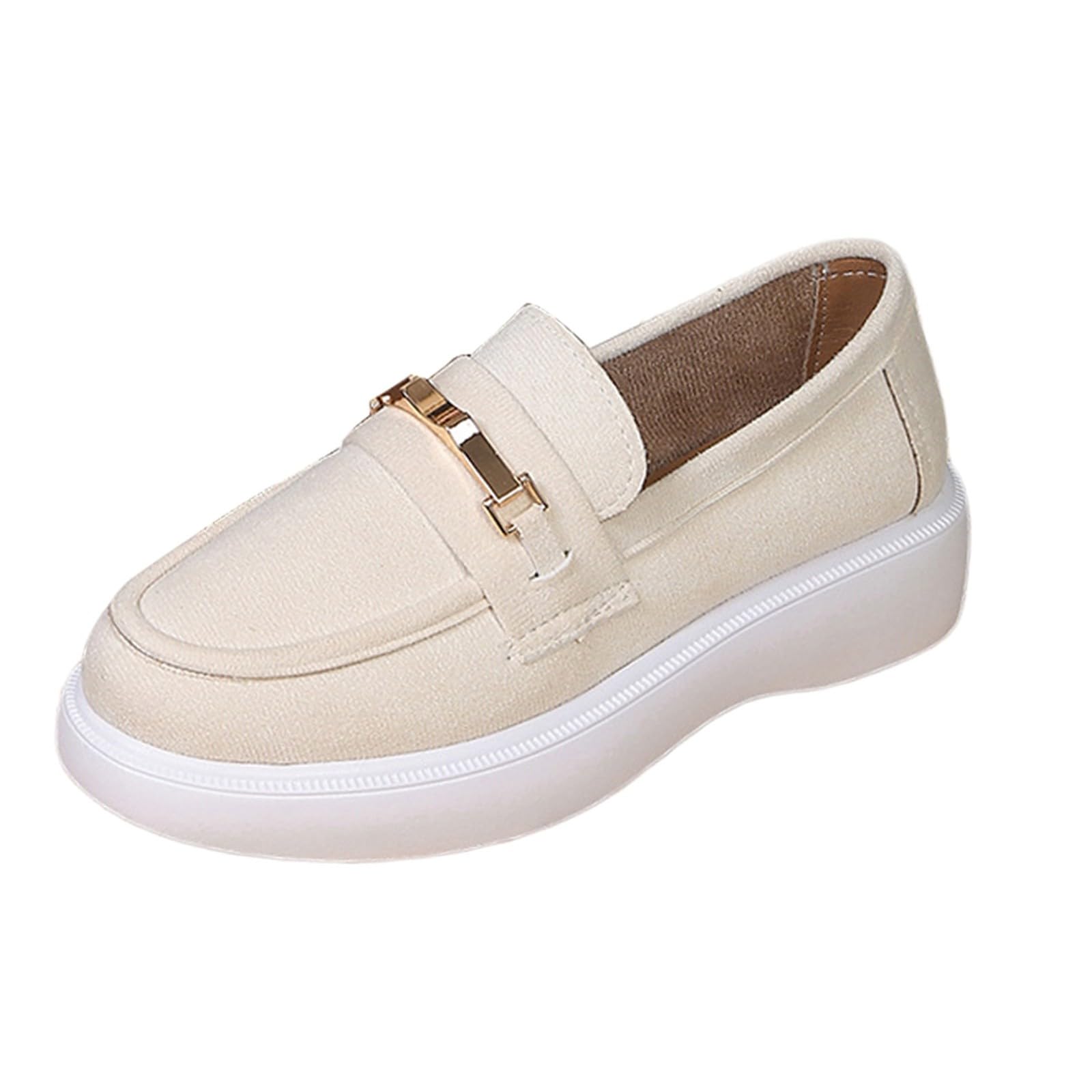 Mocassini classici da donna in metallo, con plateau, in finta pelle scamosciata, senza lacci, stile casual, per ufficio e guida, Beige, 40 EU