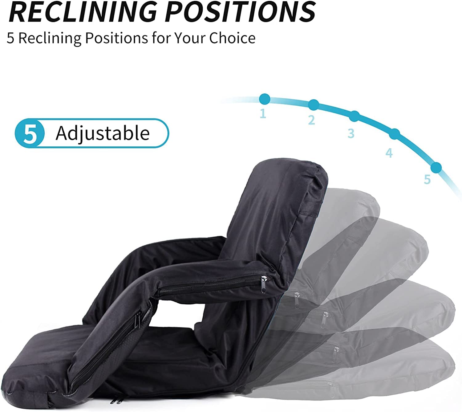 Uekars Heated Stadium Bleacher Seat, Portable Stadium Chairs for Bleachers with Back Support, 4 Pockets, Adjustable Arms,5 Reclining Positions Thick Cushion Heated Seats- USB Power Bank Not Included.