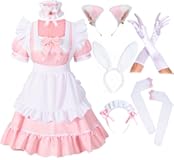 Anime French Women Bunny Maid Sweet Kawaii Costume Cosplay Dress Furry Cat Ear Gloves Socks set