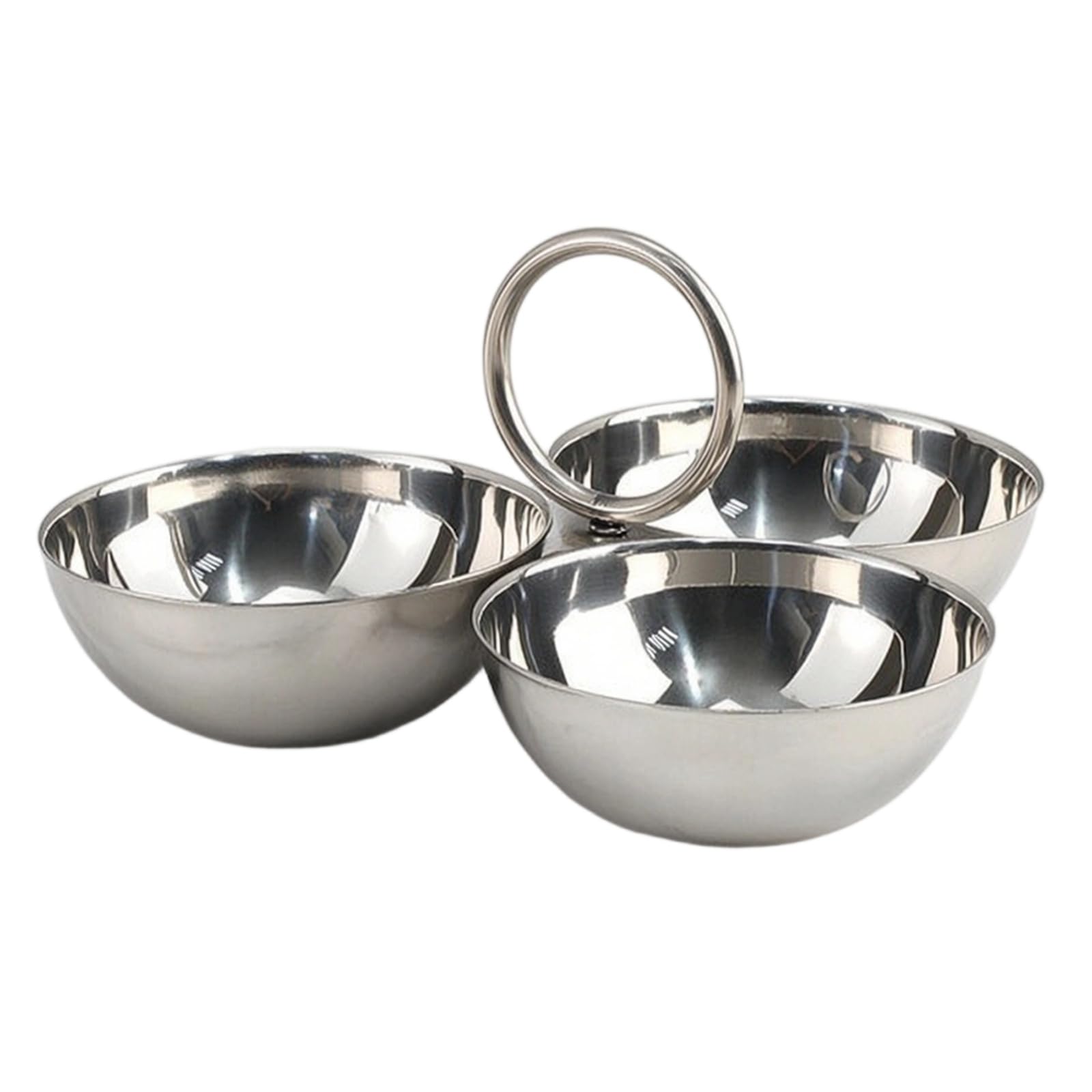 Plat Service avec Poignée Finition Réfléchissante Plat à Trois Compartiments Élégant Assiette à 3 Compartiments pour Heure du Thé, Argenté, Poignée Ronde