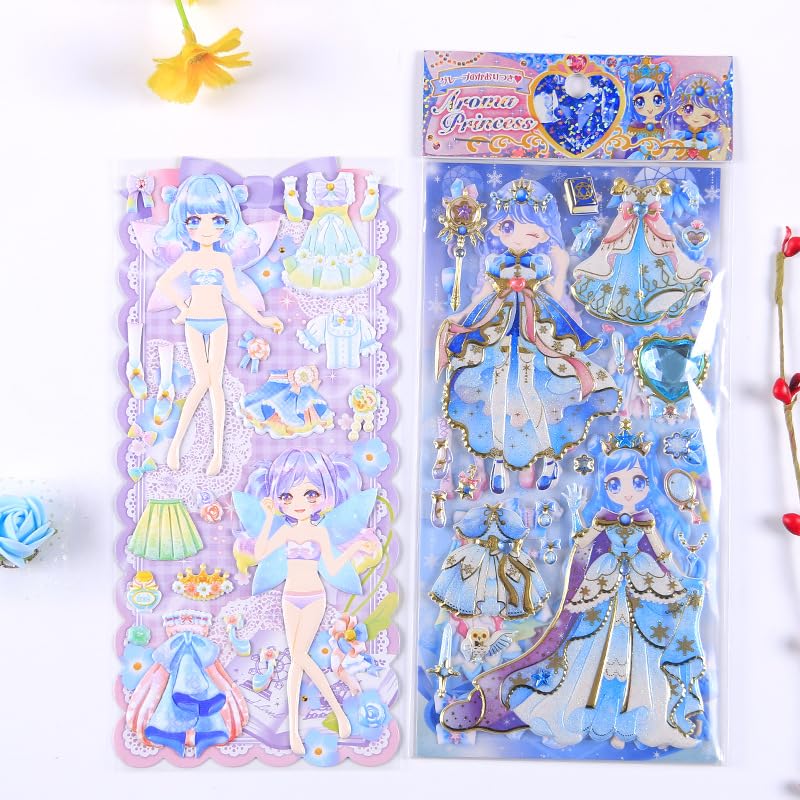 Image of 3D Aroma Princess Puffy Stickers Set for Kids - Cute Fairy Princess Dress-Up Stickers with Accessories for Scrapbooking, Journals, School Projects & DIY Crafts