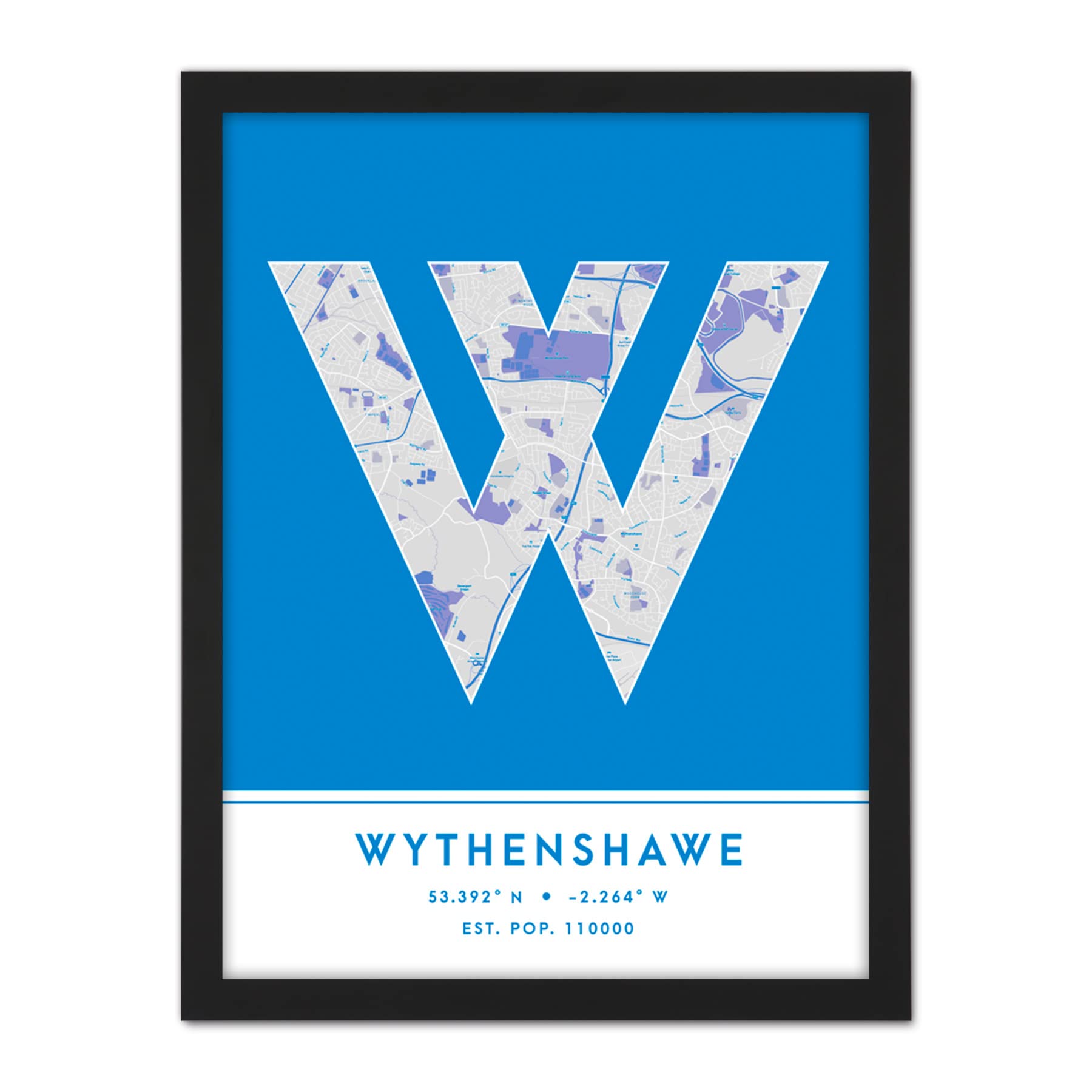 Wee Blue Coo Blue Wee Coo Wythenshawe England United Kingdom City Map Colour Block Modern Typography Stylish Letter Framed Word Wall Art Print Poster For Home Décor Citymap1