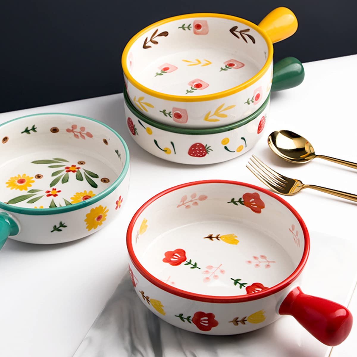 Naczynia do pieczenia, blacha do pieczenia z uchwytem, ​​porcelana z pojedynczym uchwytem Naczynia do pieczenia Okrągłe naczynia do pieczenia Miska do gotowania Kuchnia Ciasto Śniadanie Obiad Zastawa