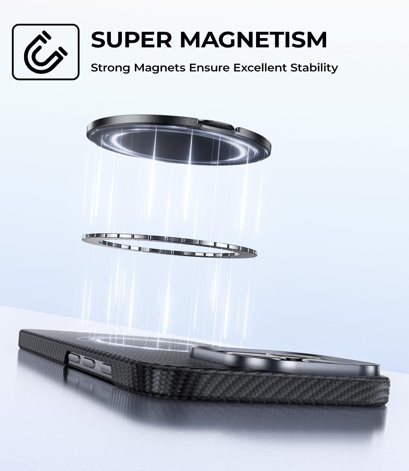 BENKS Anneau Téléphone Magnétique pour MagSafe Support et Grip 2-en-1, Rotation 360°, Support 180°, Kevlar Anneau avec Sangle, Poignée Ergonomique pour iPhone 17/16/15/14/13 Pro Max