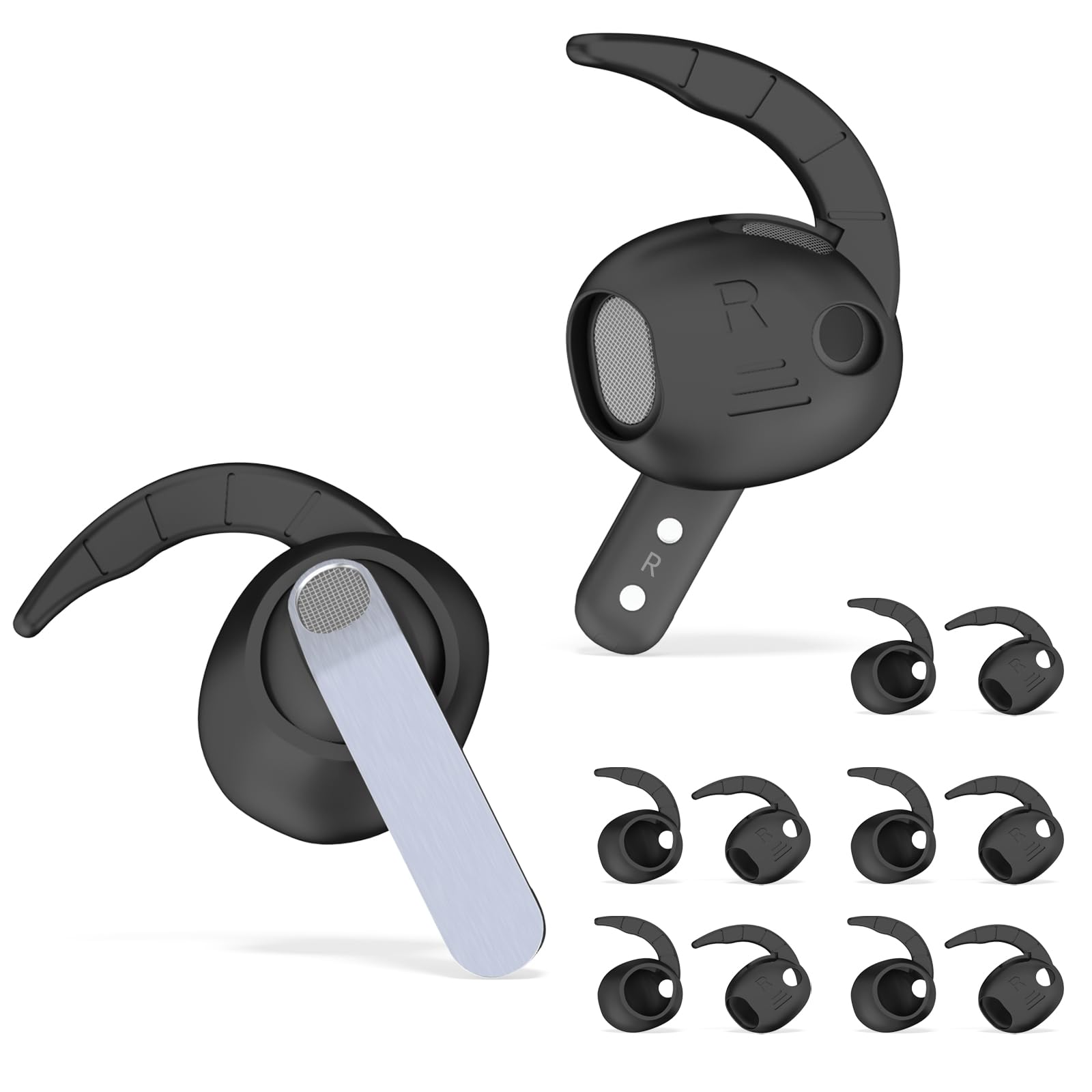 View 1 of [5-Pairs] for Galaxy Buds 4 Ear Hooks Cover (2026), Comfortable Fit | Sports Anti-Loss | Soft Silicone Anti-Slip Eartips Cover Compatible with Samsung Buds 4 Earpads (Black)