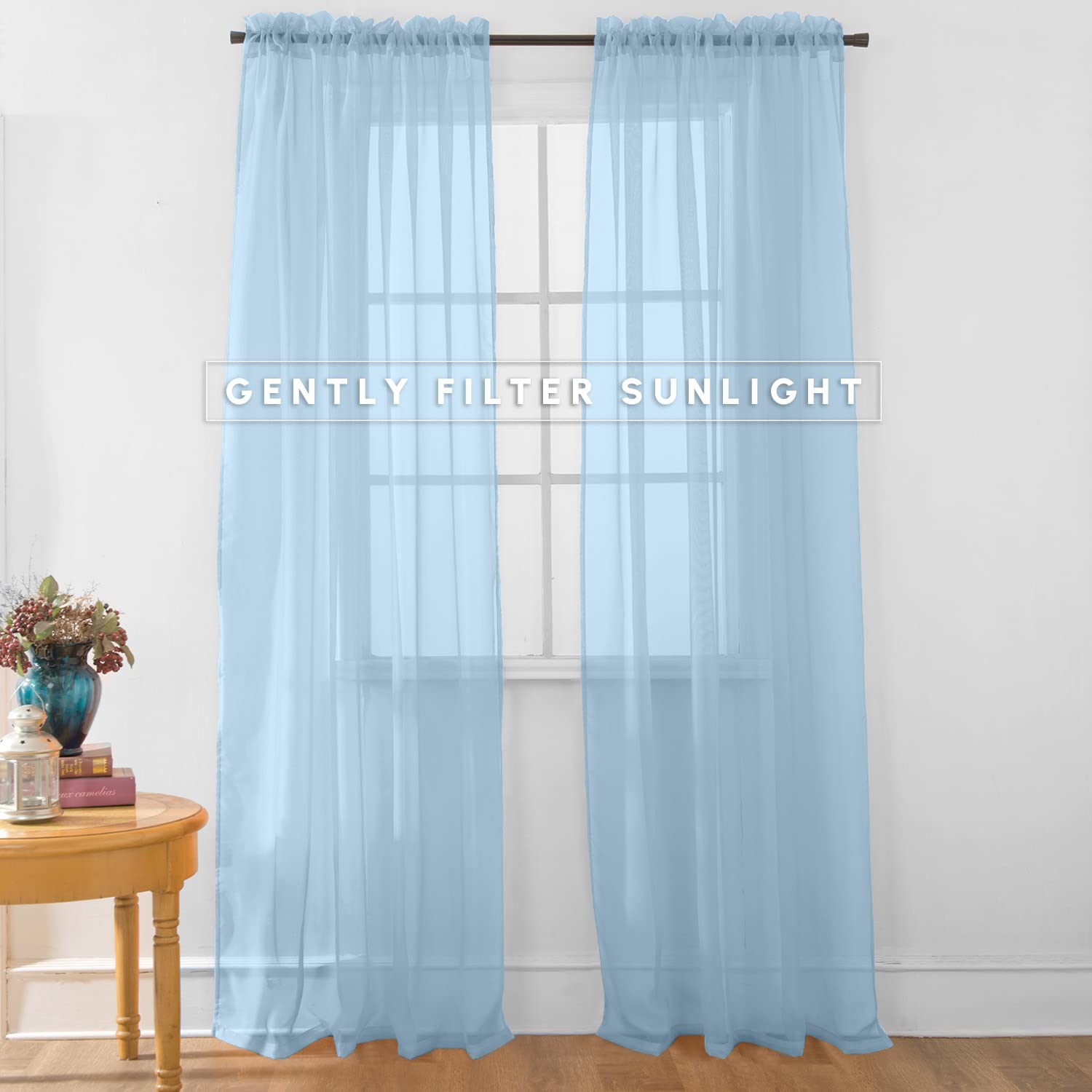 Elegant Comfort 2-Piece Sheer Panel with 2inch Rod Pocket - Window Curtains 60-inch Width X 84-inch Length - Light Blue - Image 2