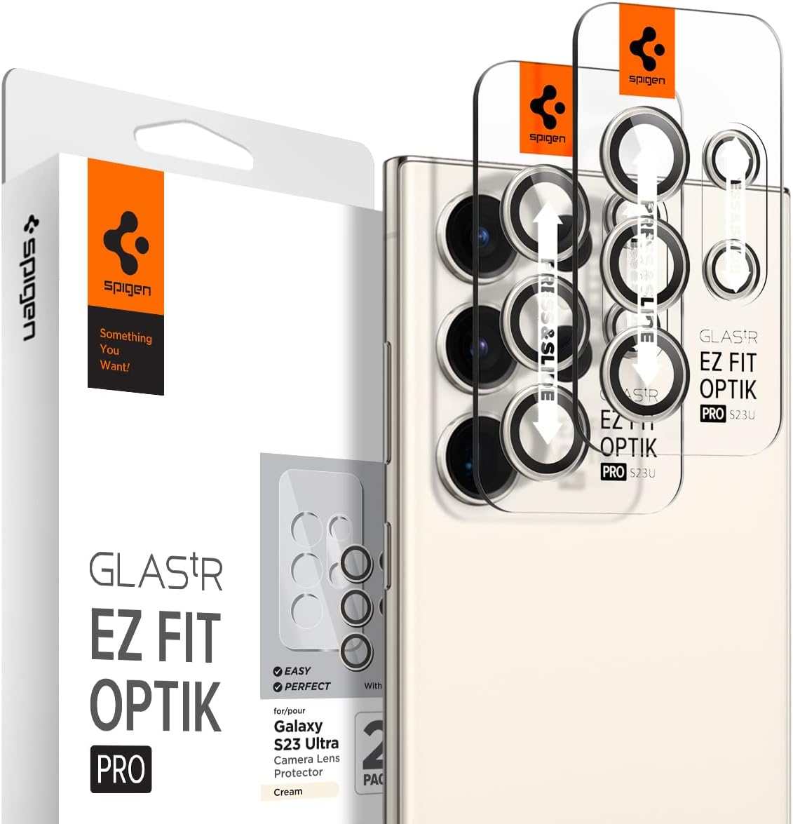 Spigen GLAStR EZ-Fit Optik PRO Camera Lens Screen Protector designed for Samsung Galaxy S23 ULTRA - Cream [2 PACK]
