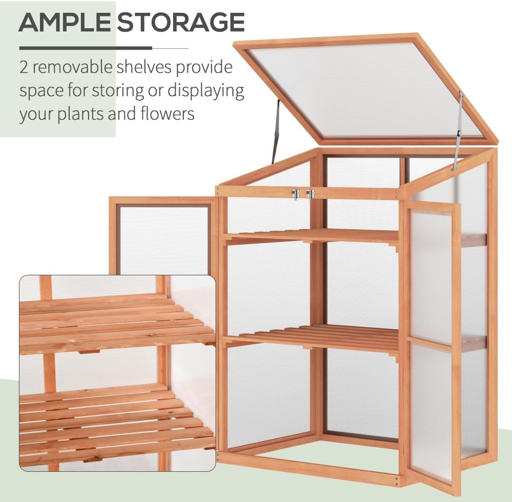 Wooden Mini Greenhouse for Indoor and Outdoor Use with Removable Shelves and Lockable Doors, 30" L x 24" W x 44" H