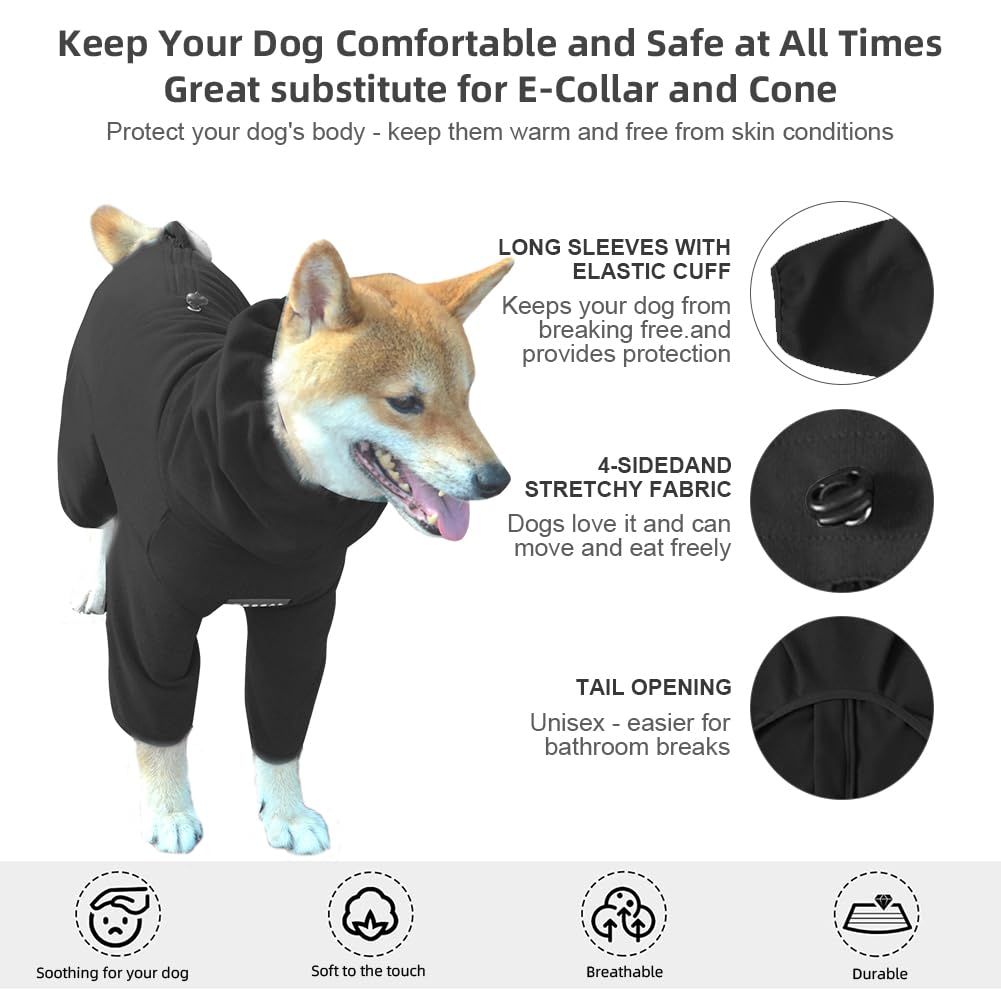 Pigiama per cani di taglia grande, elasticizzato extra large, adatto per adulti, cani di taglia media, tuta per animali domestici a quattro zampe, abbigliamento per animali domestici (nero, 3XL