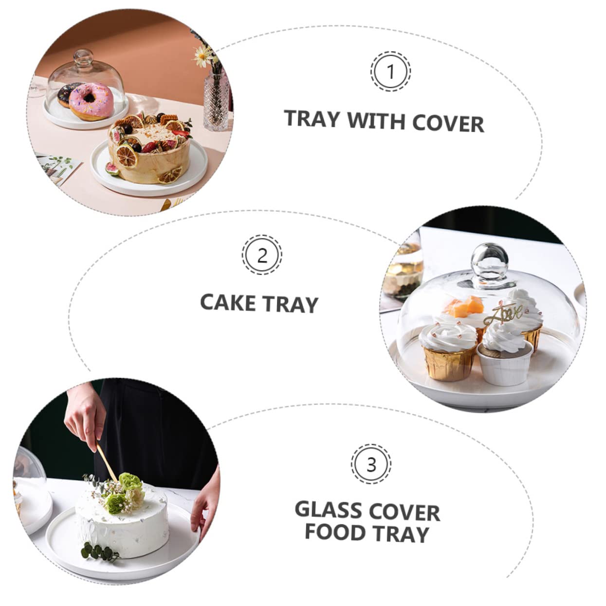 Plato de Cerámica para Tartas con Bandeja para Servir y Tapa de Vidrio Transparente de Bandeja Antipolvo para Repostería y Pastelería para Exhibición de Postres y Frutas Cocina y